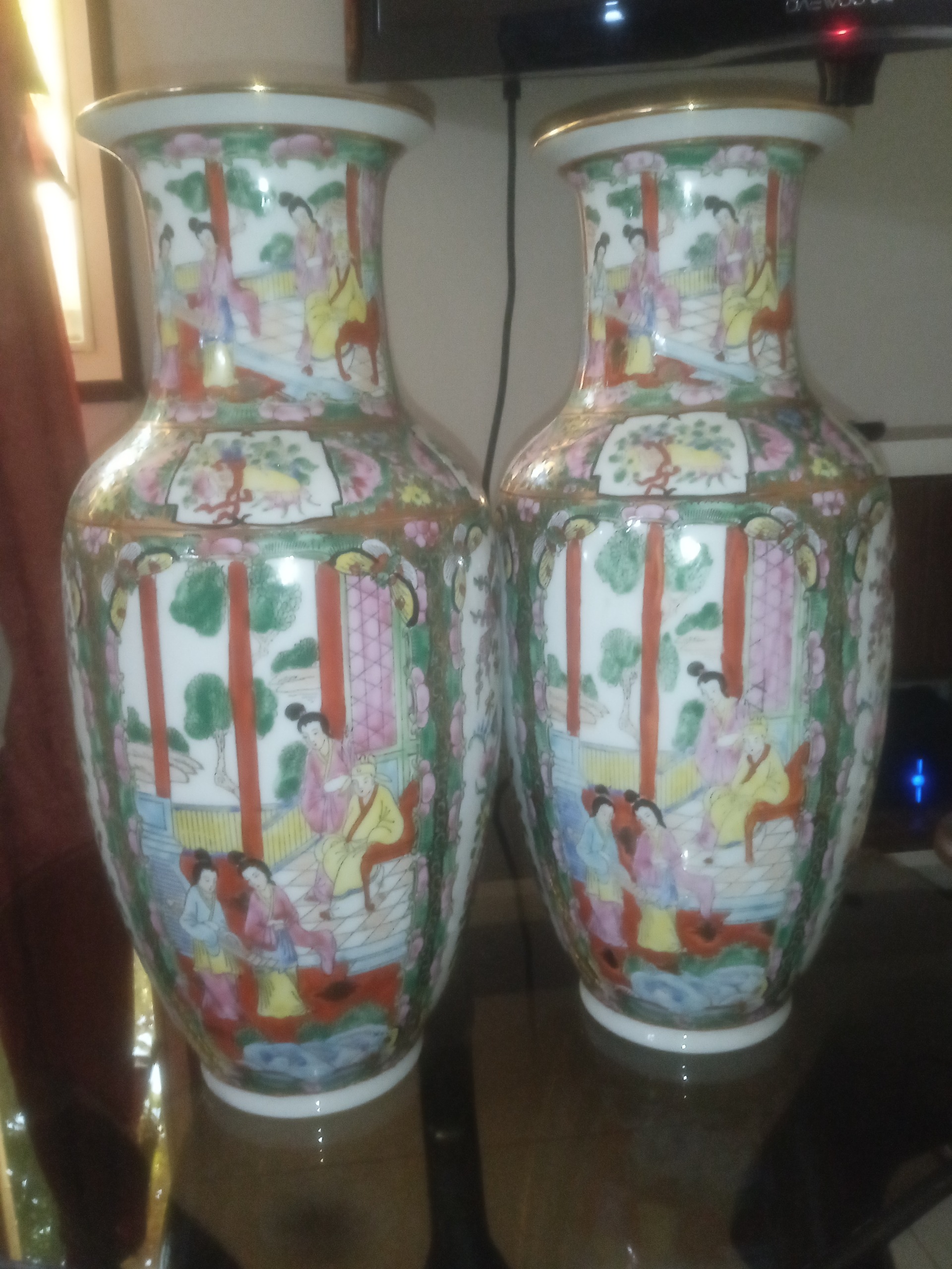 جفت گلدان قدیمی 37 سانتیمتری تمام نقاشی