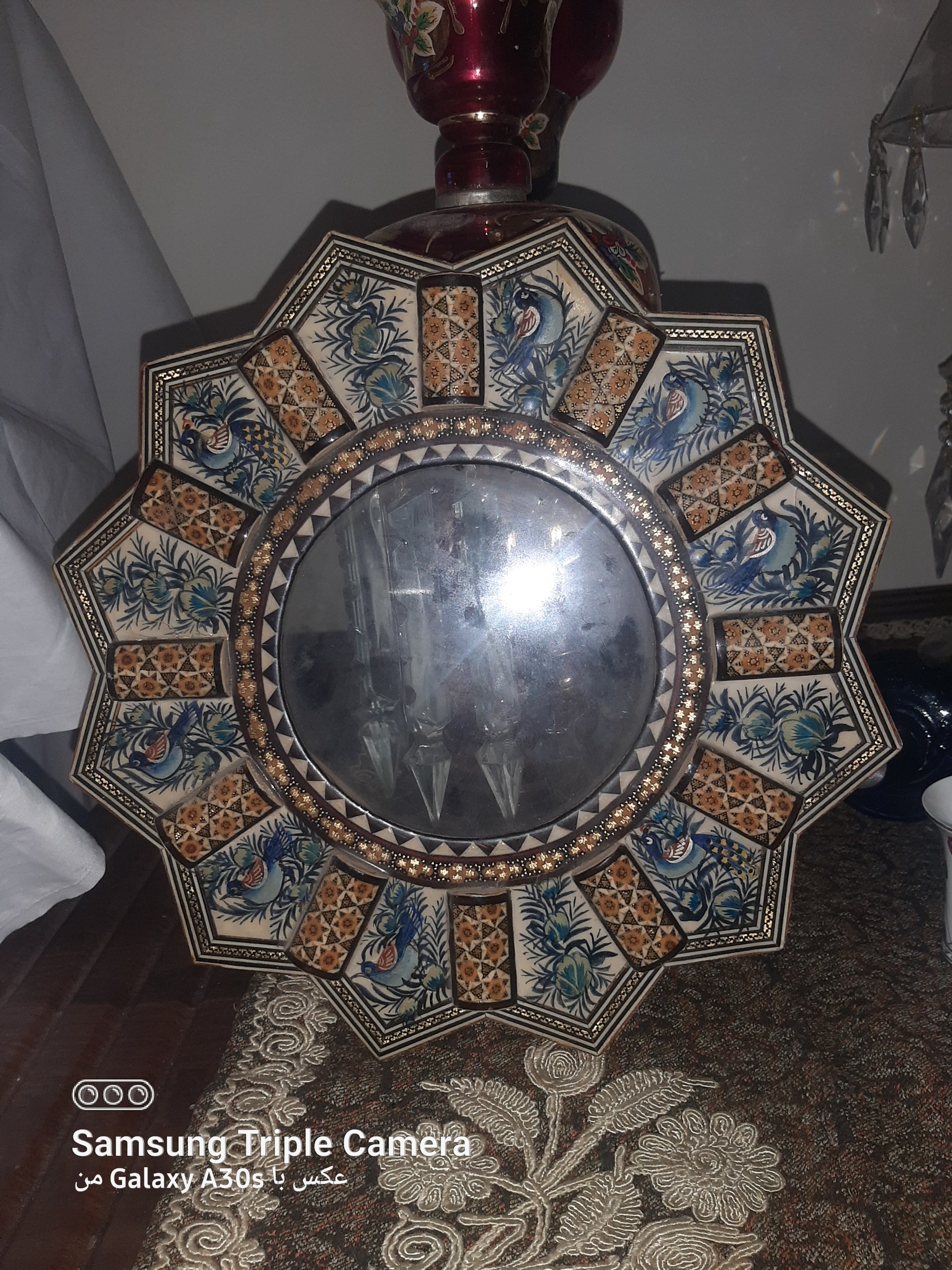 قاب قجری24 ضلعی خاتم بهمراه مینیاتور آبی وبرجسته