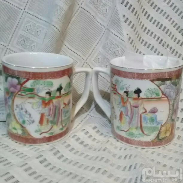 لیوان دسته دار گل مرغی اندازه بزرگ نقاشی