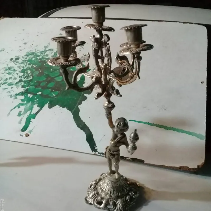 یک جفت شمعدان برنز 5شاخه قدیمی بکر ودست نخورده