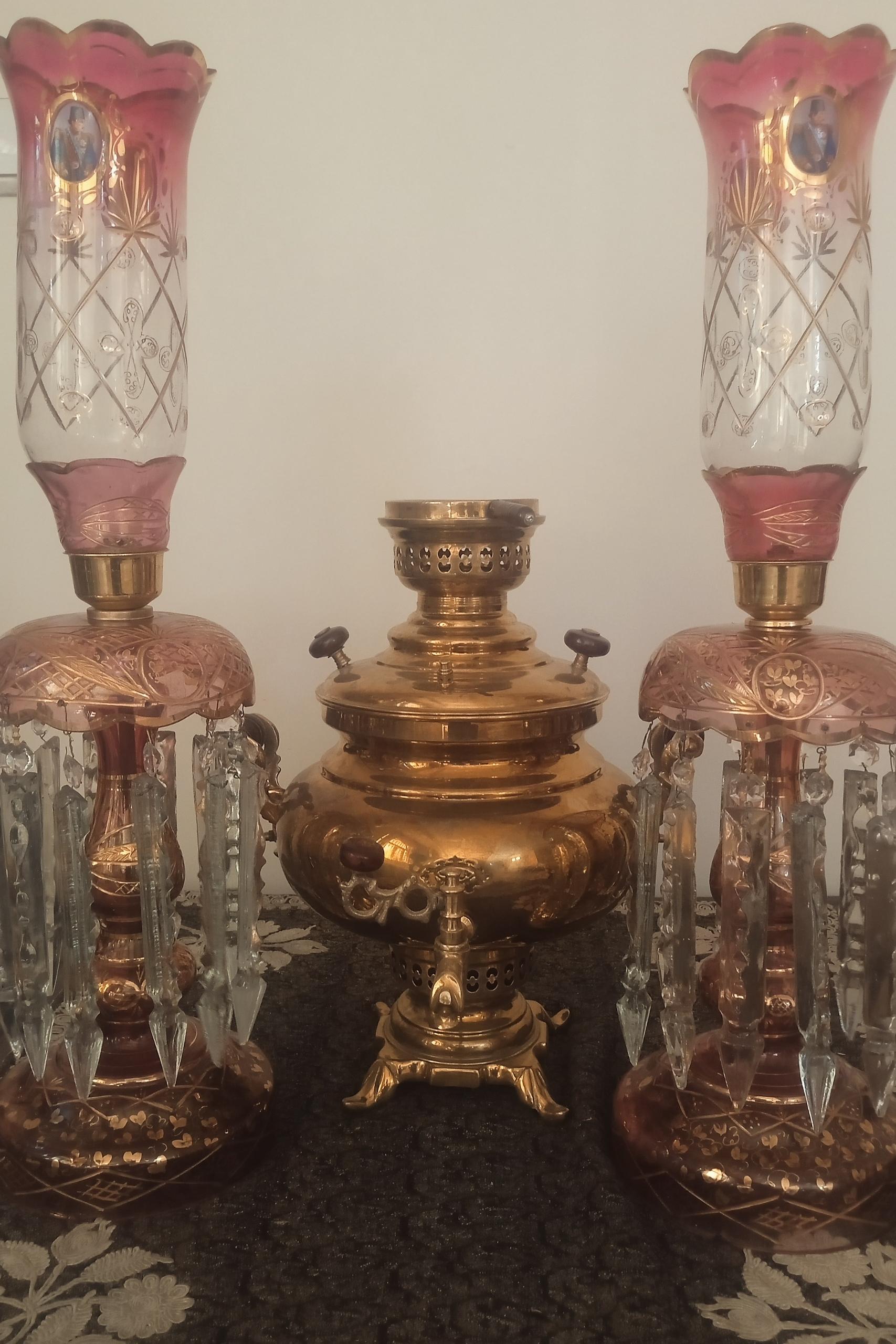 جفت چراغ لاله قدیمی تمام تراش مدل پاریسی