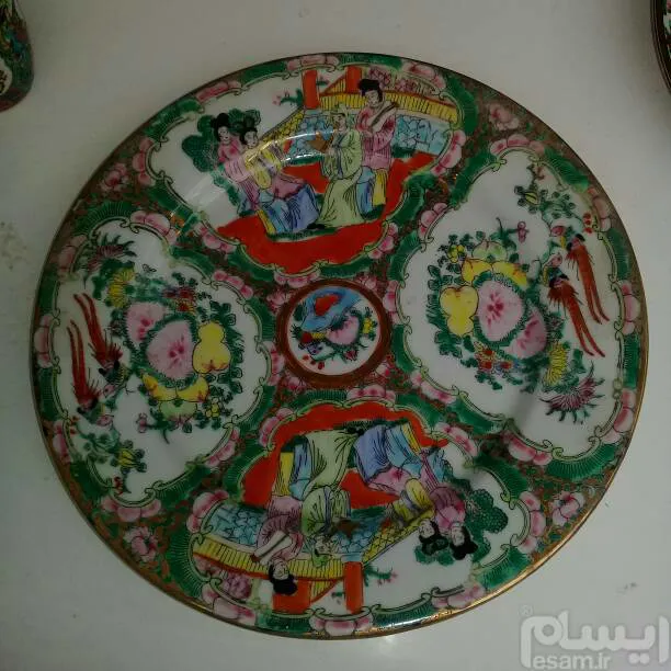 بشقاب بزرگ گل ومرغ اصلی تمام نقاشی