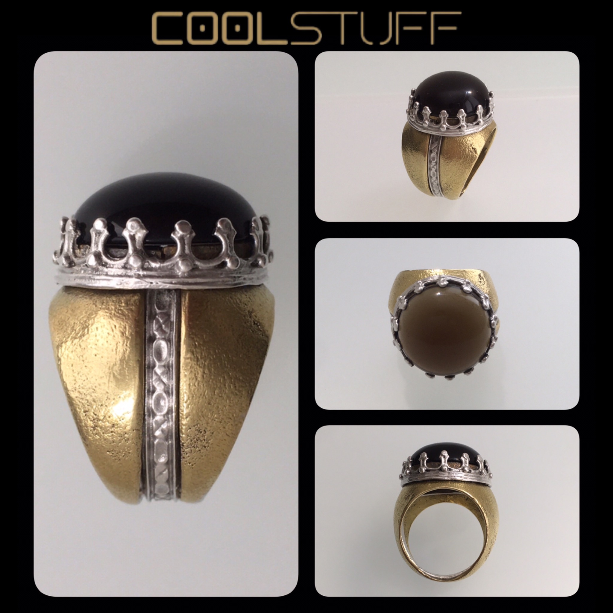 KING RING انگشتر نقره-برنج نگین کوارتز دودی شفاف