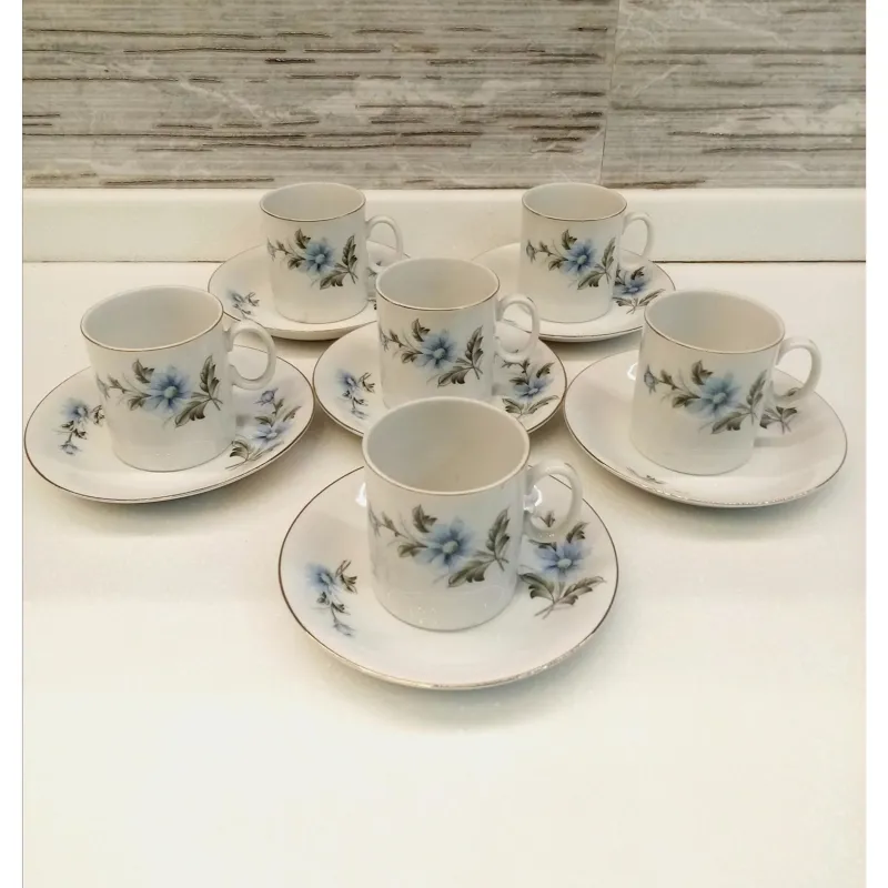 فنجان نعلبکی قهوه خوری گل آبی دوره پهلوی