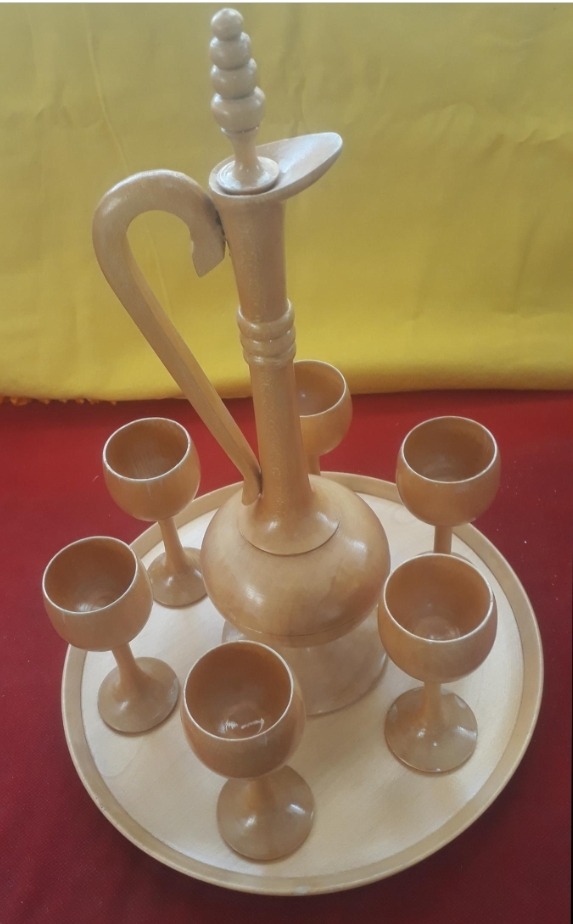 سرویس جام و استکان و سینی چوبی دست ساز