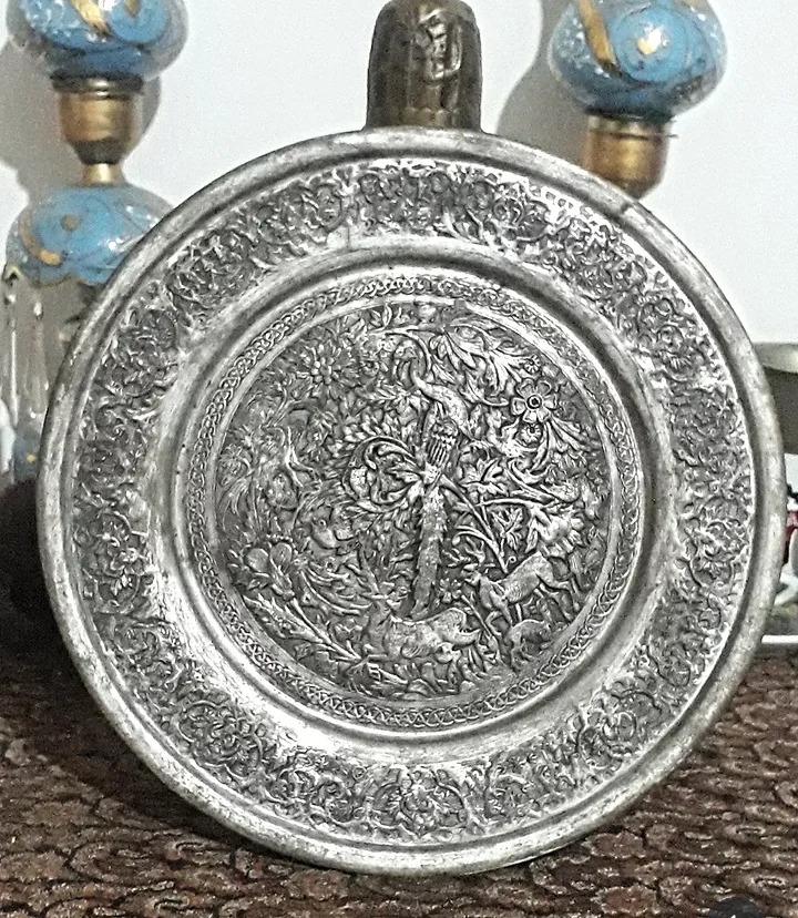سینی دیوارکوب تمام قلم کهنه مسی