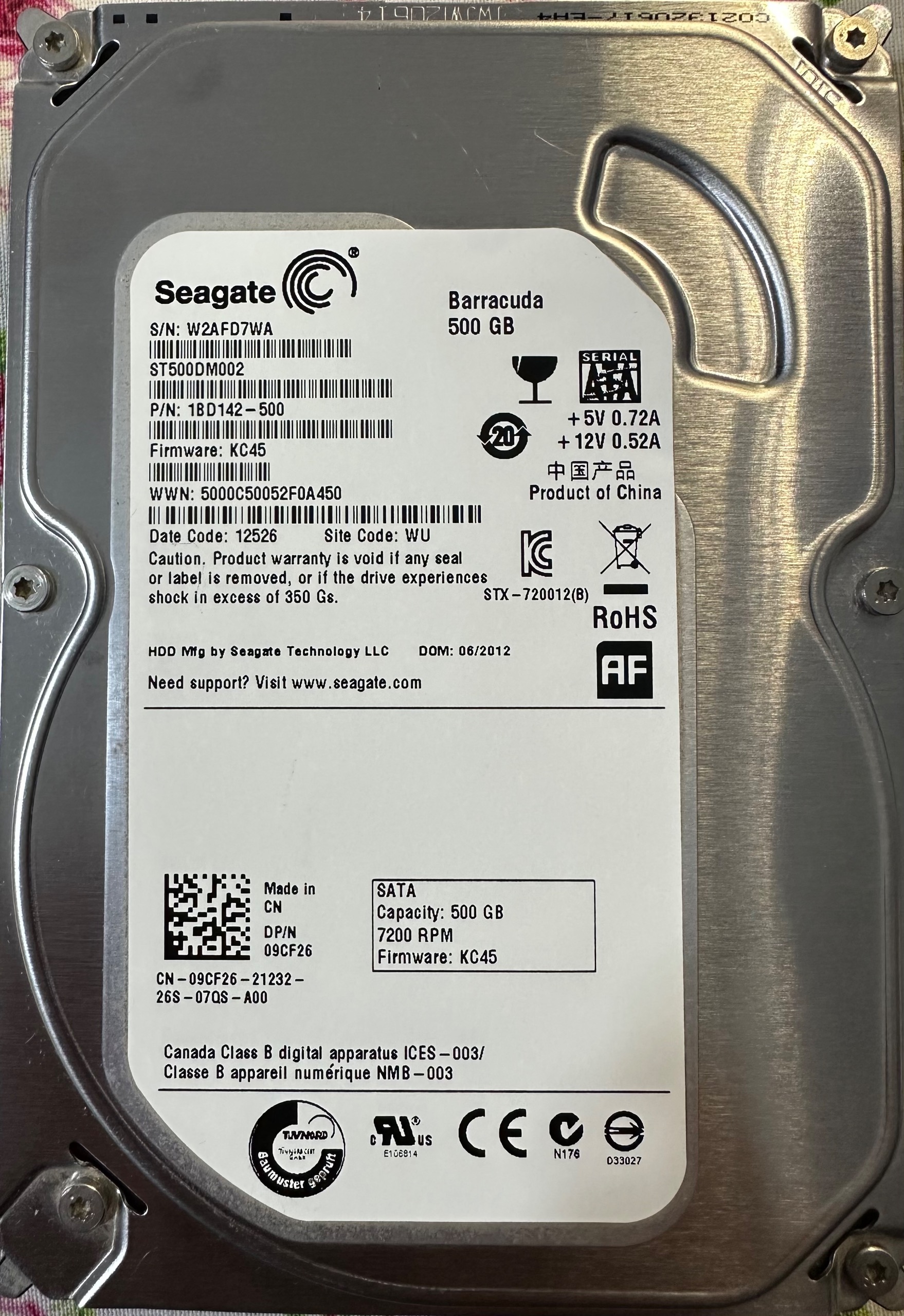 هارد Seagate 500GB سلامت 100 درصد (W2AFD7W)