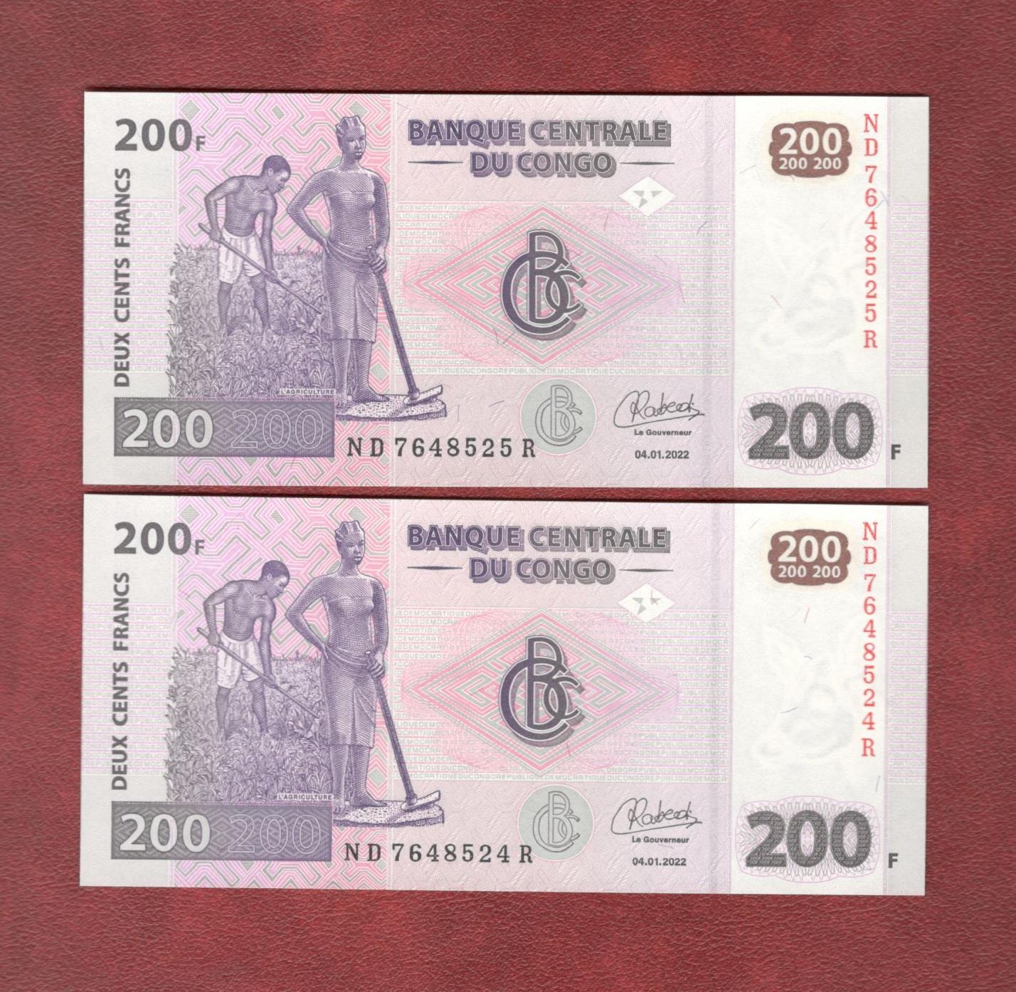 جفت اسکناس 200 فرانک کنگو