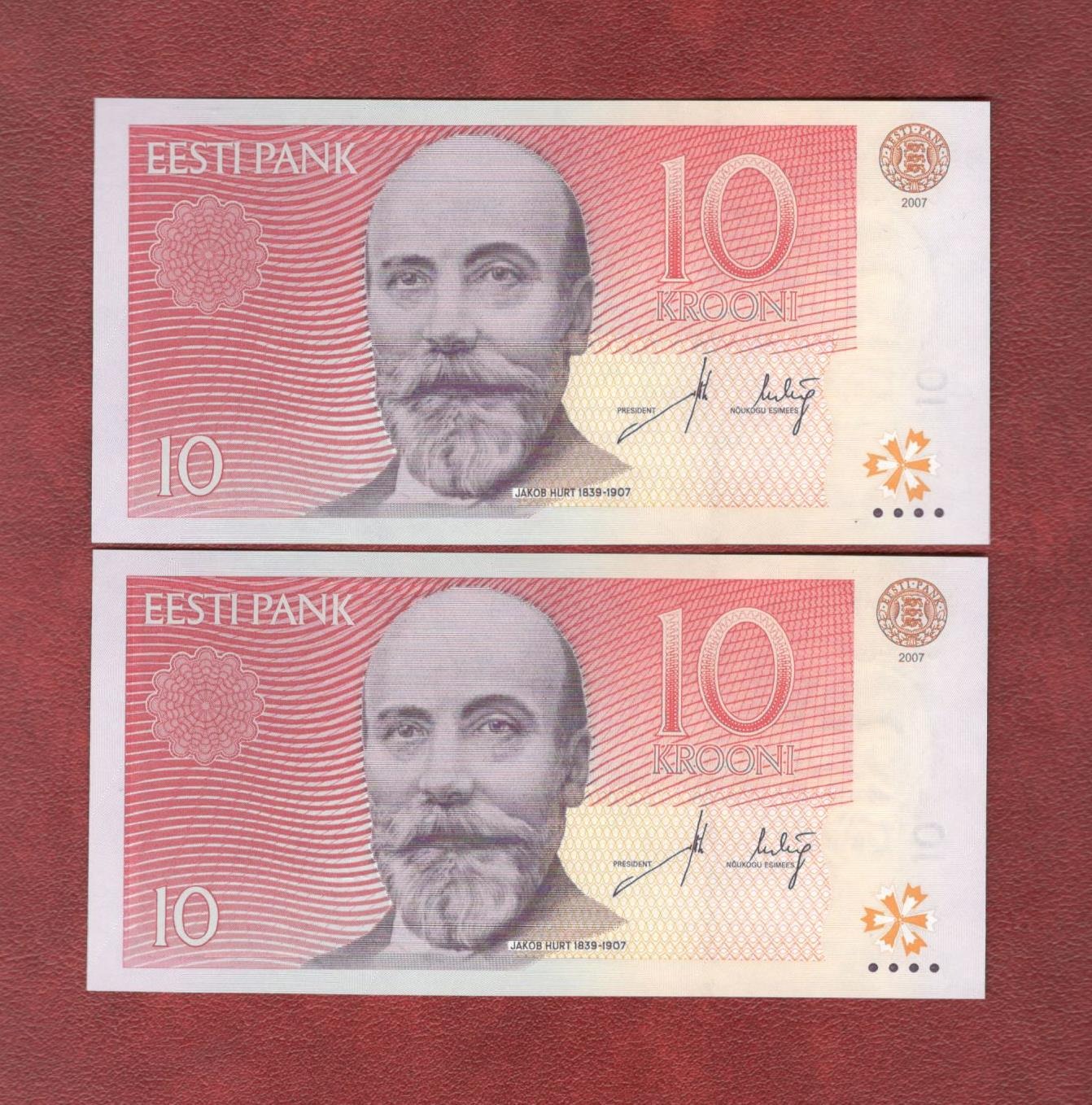جفت اسکناس 10 کرون استونی 2007