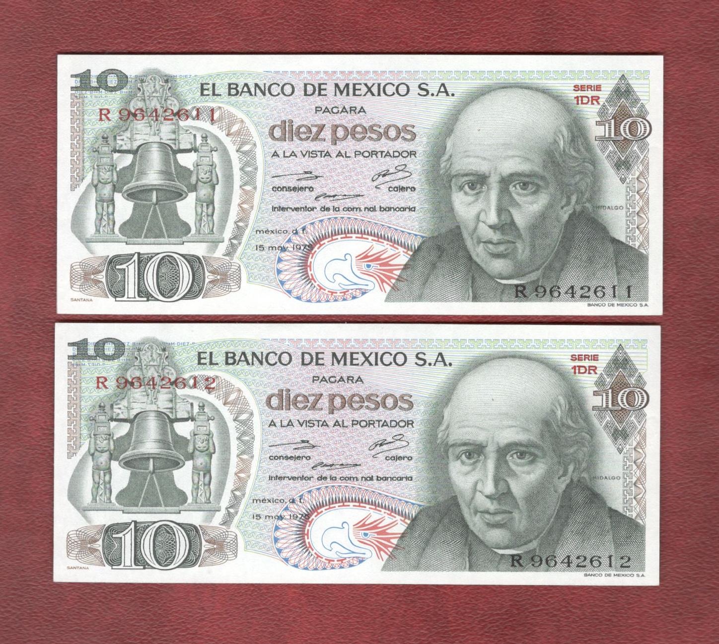 جفت اسکناس 10 پزو مکزیک سری 1975