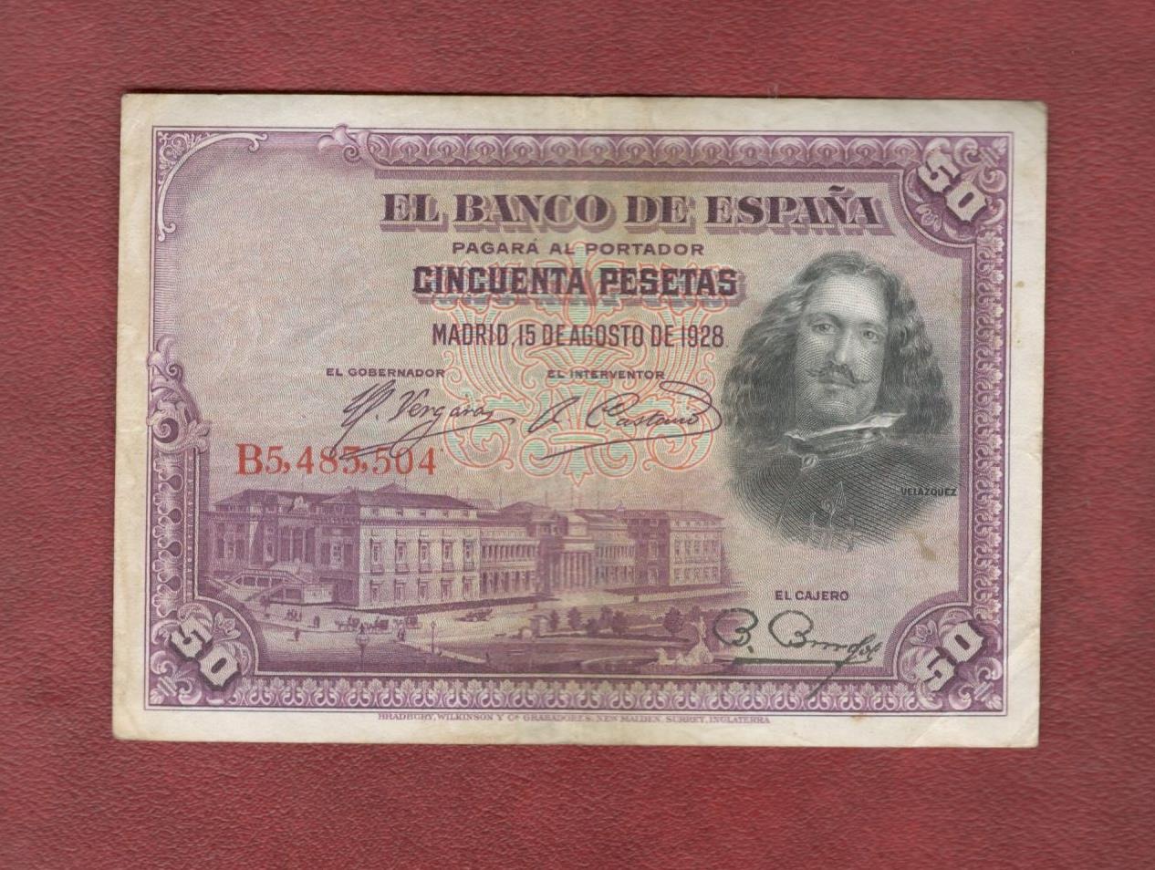 تک اسکناس 50 پتاس اسپانیا سال 1928