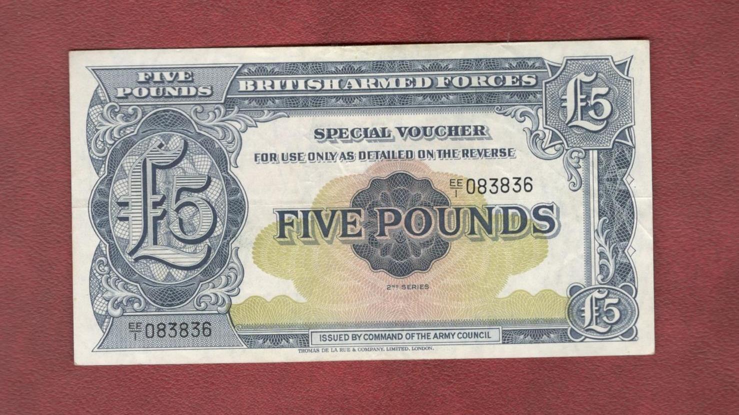 تک اسکناس 5 پوند ارتش بریتانیا