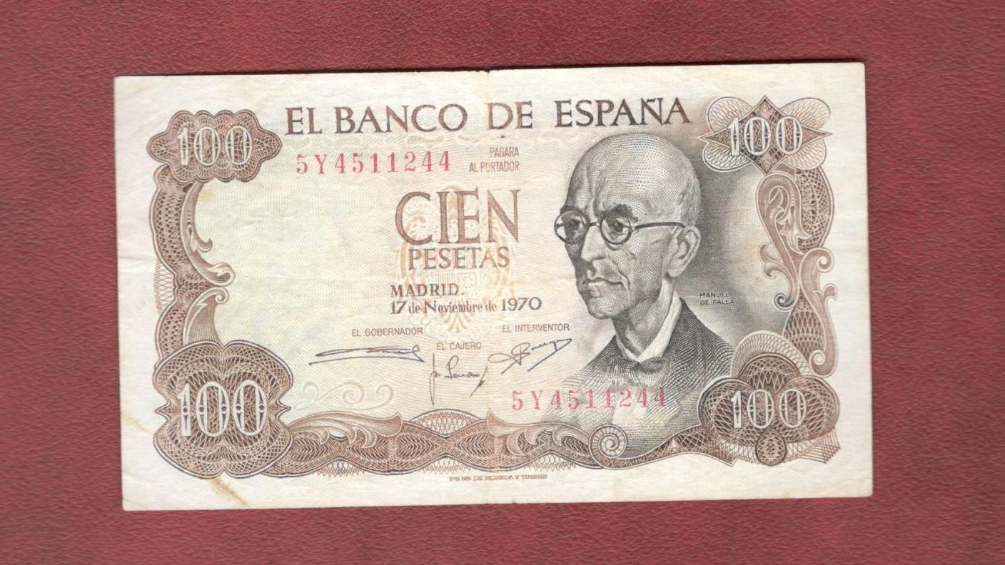 تک اسکناس 100 پتاس اسپانیا 1970 میلادی