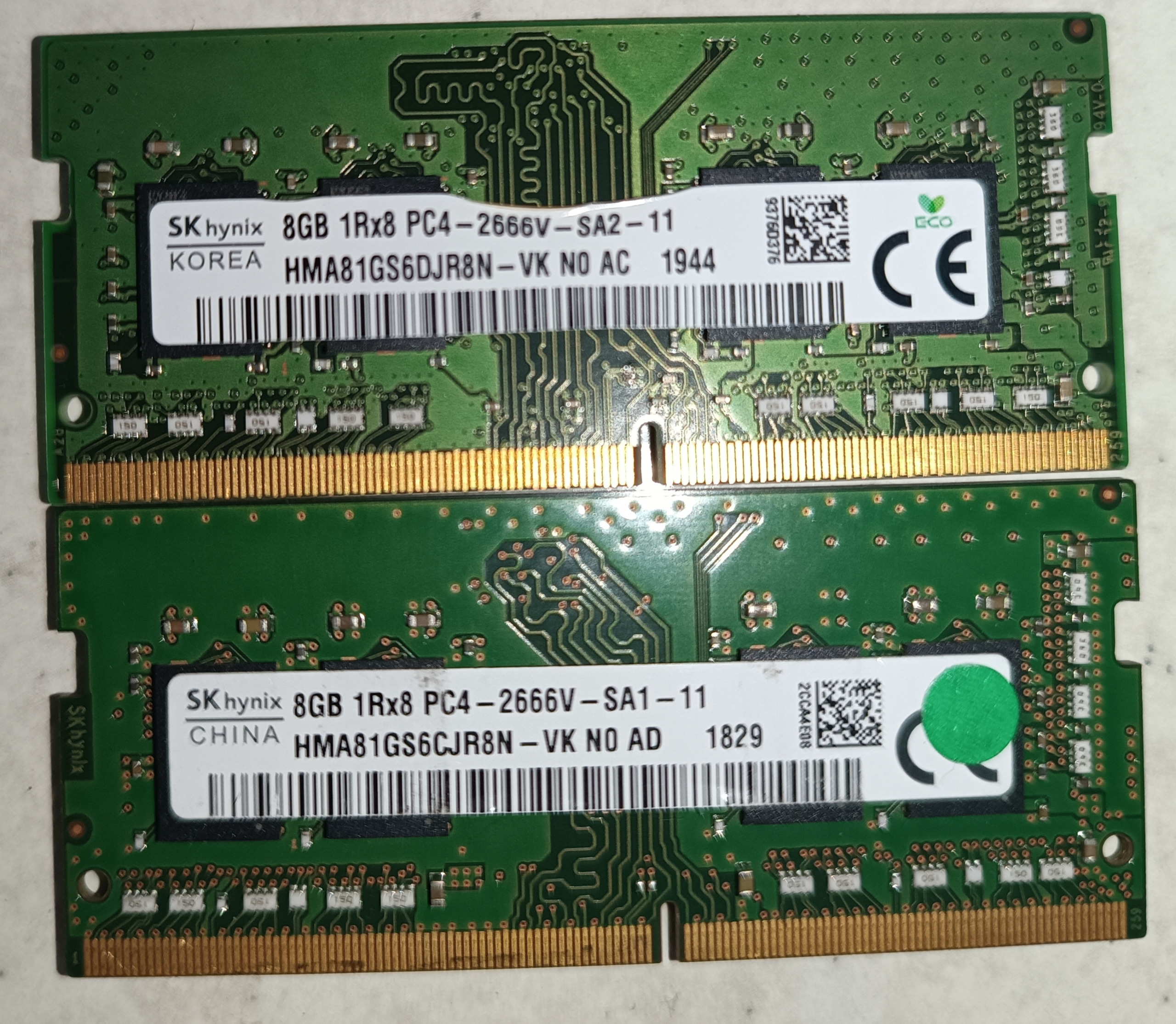 فروش دو عدد رم لپ تاپ هاینیکس 8 گیگ ddr42666