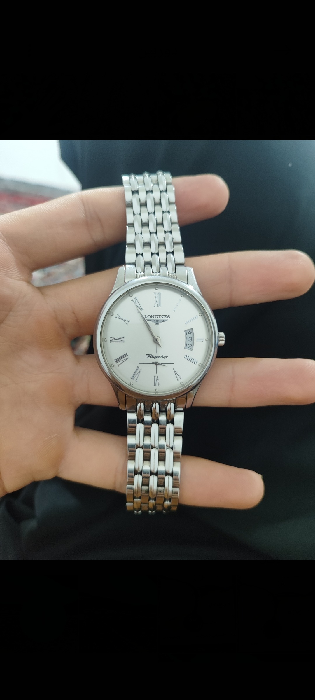 Longines Flagship (صفحه سفید، رومی، نمایش تاریخ)