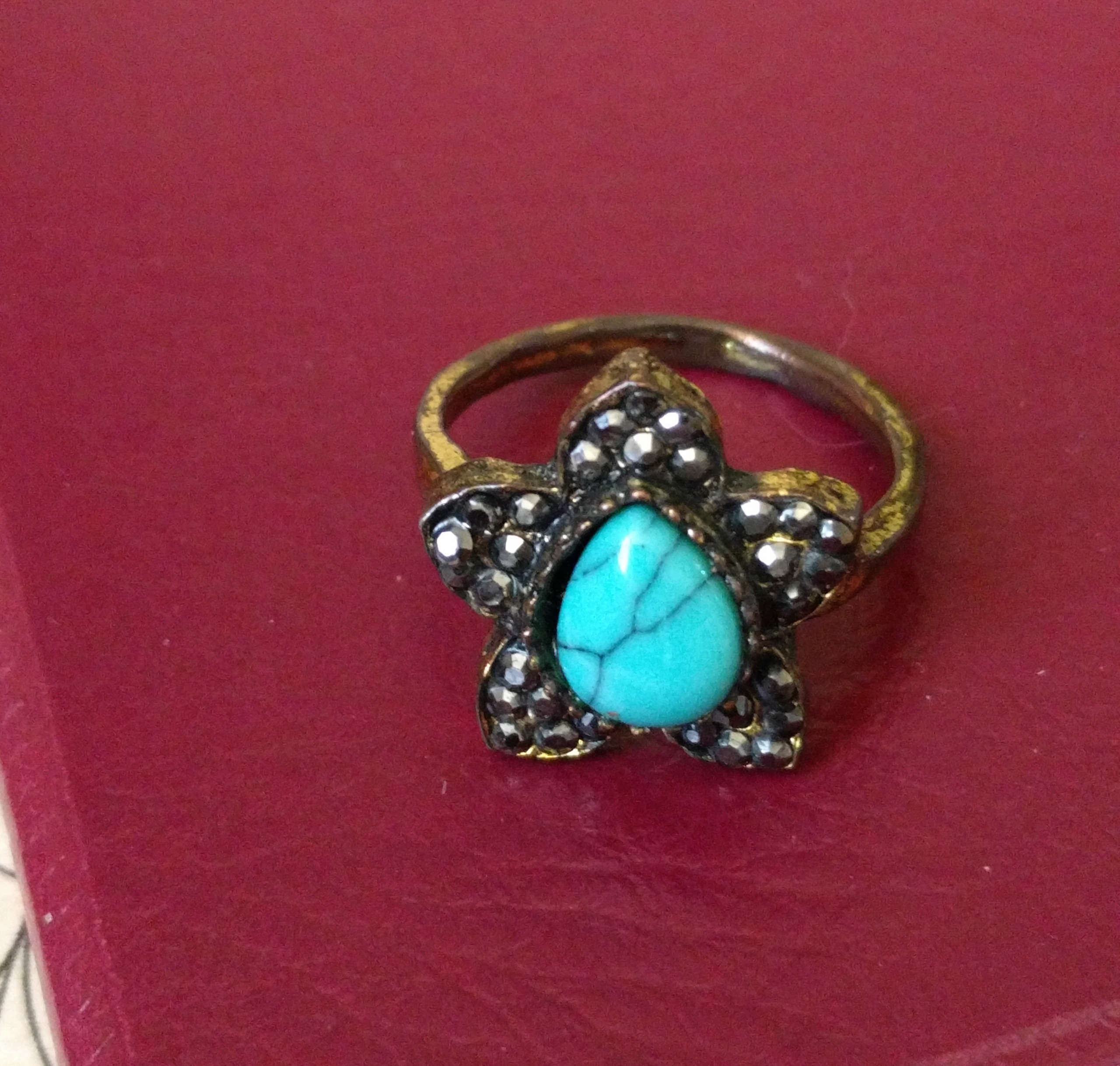 انگشتر دست ساز نگین فیروزه ای زنانه قدیمی