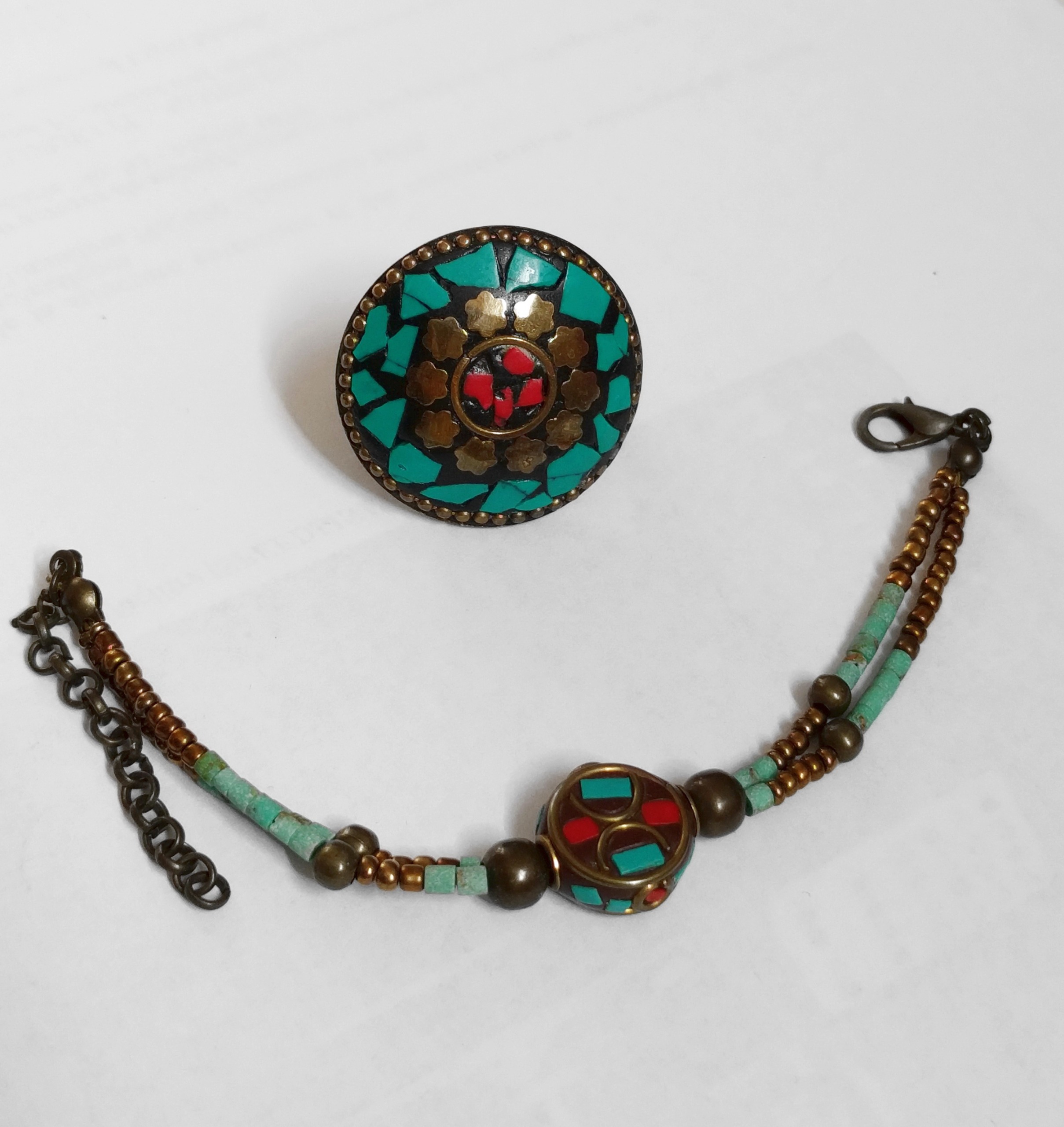 نیم ست فیروزه کوبی قدیمی شامل دستبند انگشتر