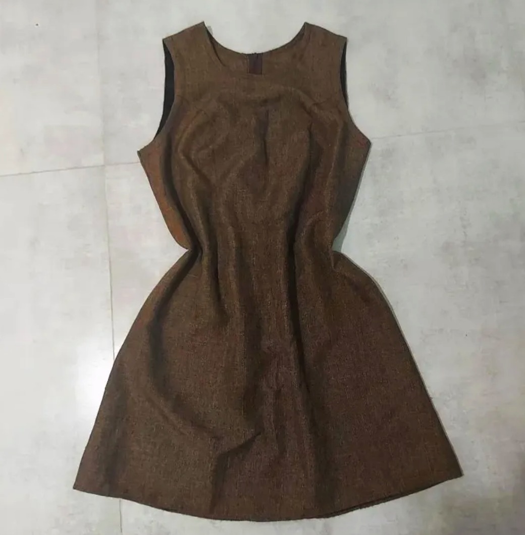 سارافون پیراهن زنانه کتان قهوه ای نسکافه ای