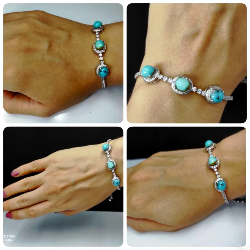 دستبند نقره کراواتی فیروزه نیشابوری دستساز خارجی