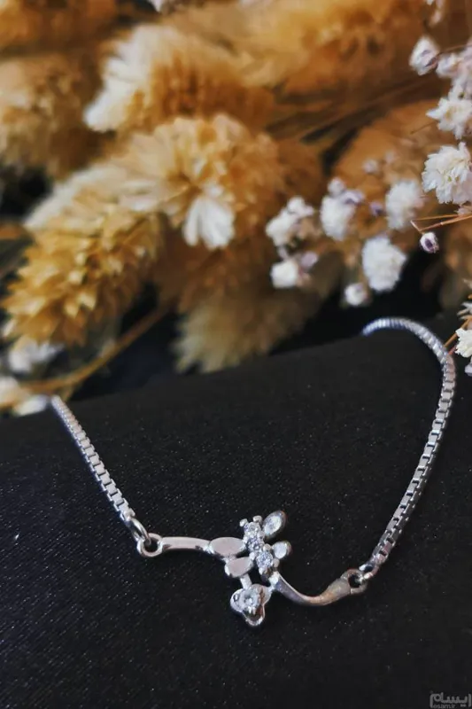 دستبند نقره کراواتی سایزشو خارجی آبکاری طلا سفید