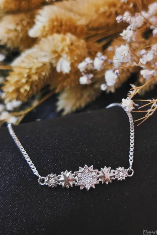 دستبند نقره کراواتی سایزشو خارجی آبکاری طلا سفید