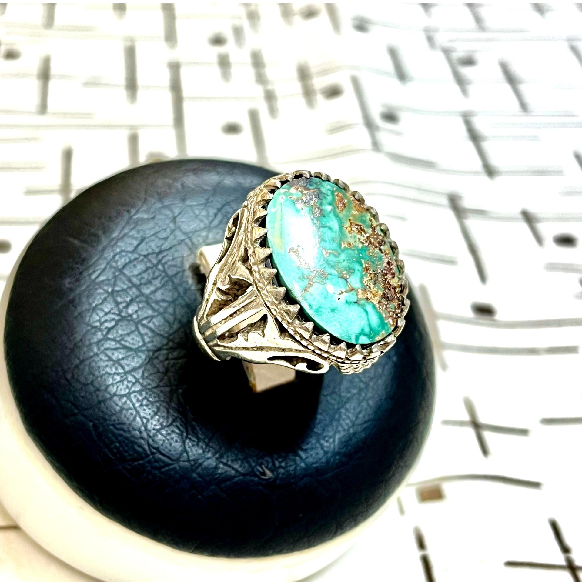 انگشتر فیروزه نیشابوری رکاب نیمه دستساز درشت