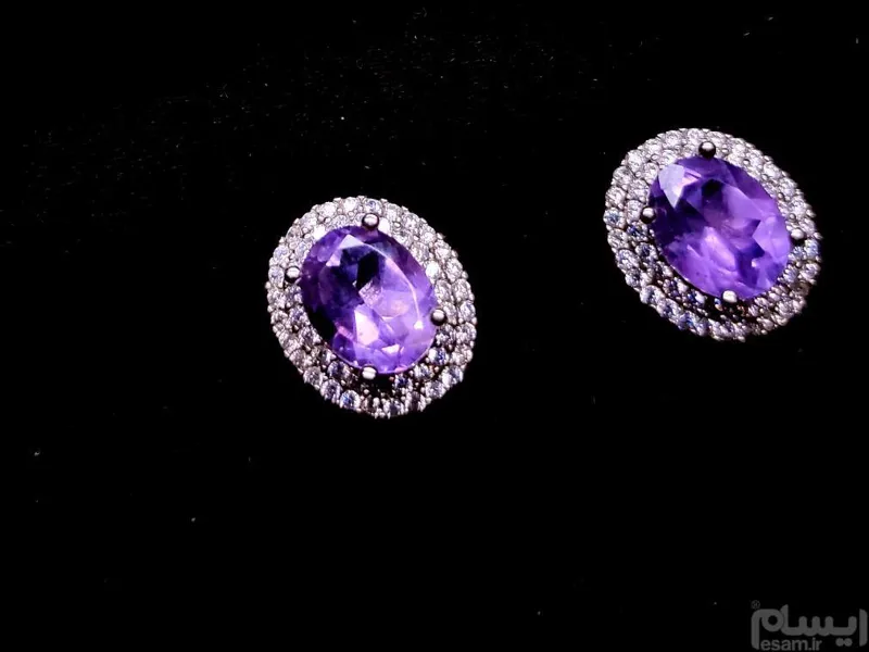 گوشواره نقره خارجی آب طلاسفید دستساز آمیتیست