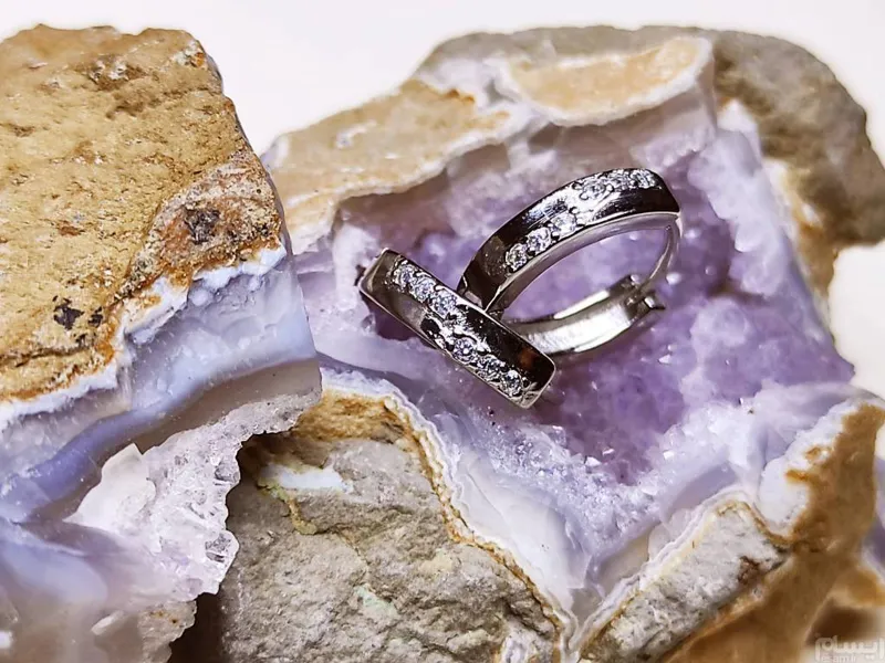 گوشواره نقره خارجی آب طلاسفید دستساز مشابه طلا