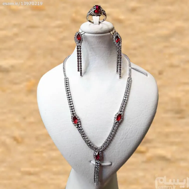 نیم ست نقره تمام دستساز تمام نگین کاری شده