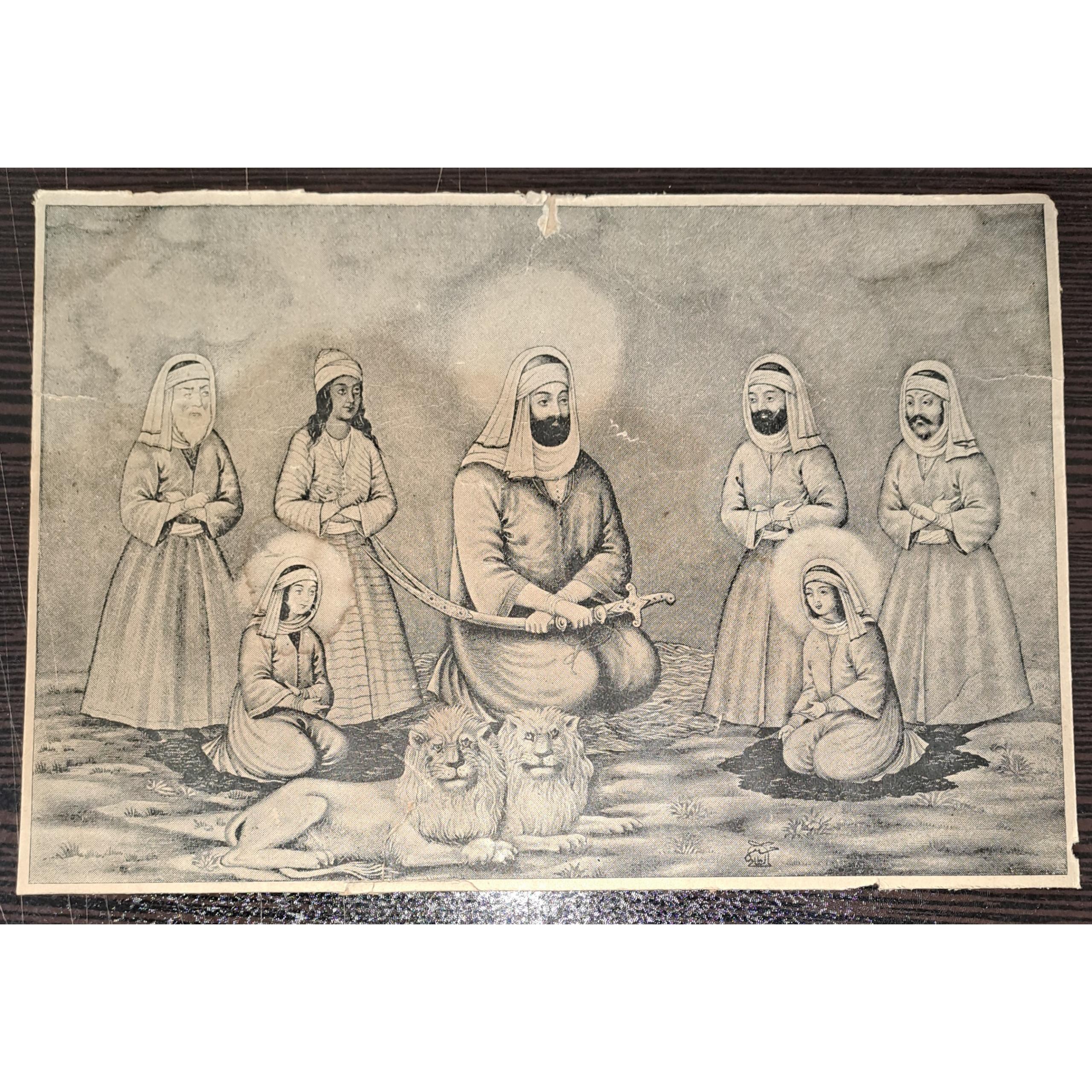 نقاشی تمثال حضرت علی ع با فرشتگان و شیرها