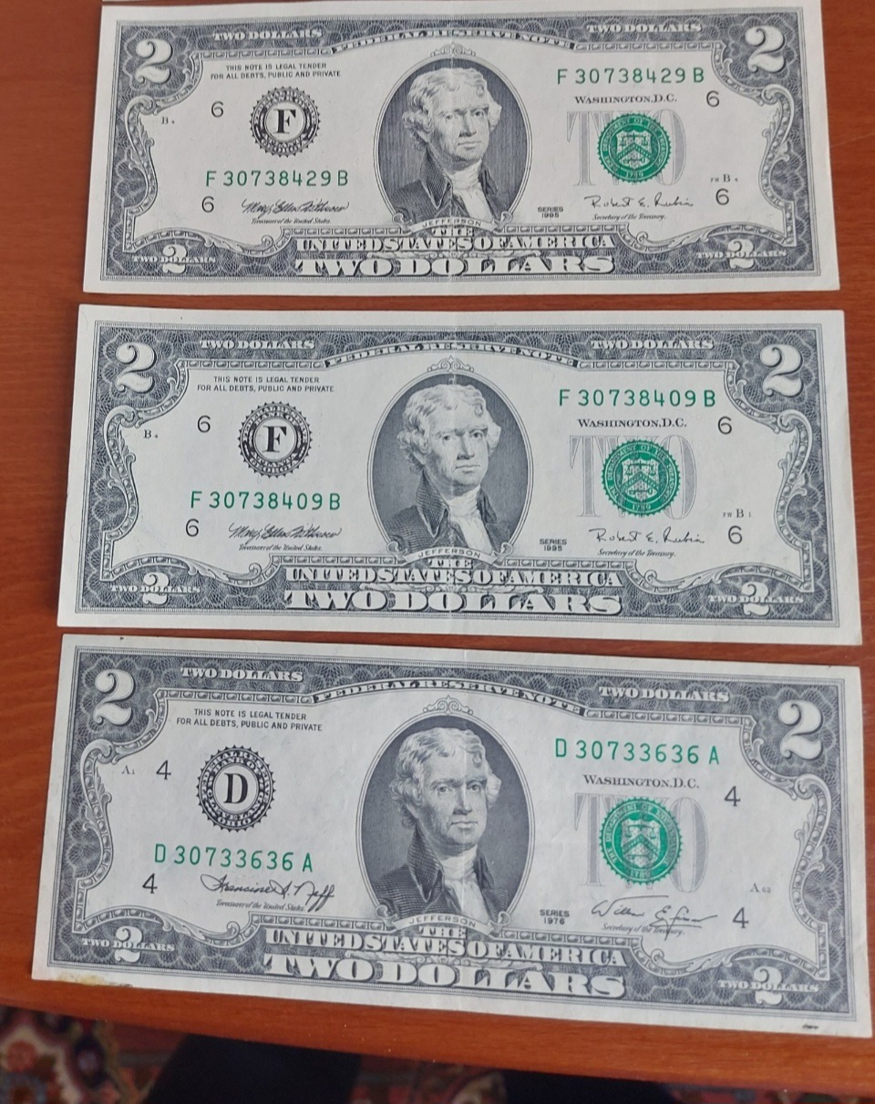 3 برگ اسکناس 2 دلاری نو آمریکا