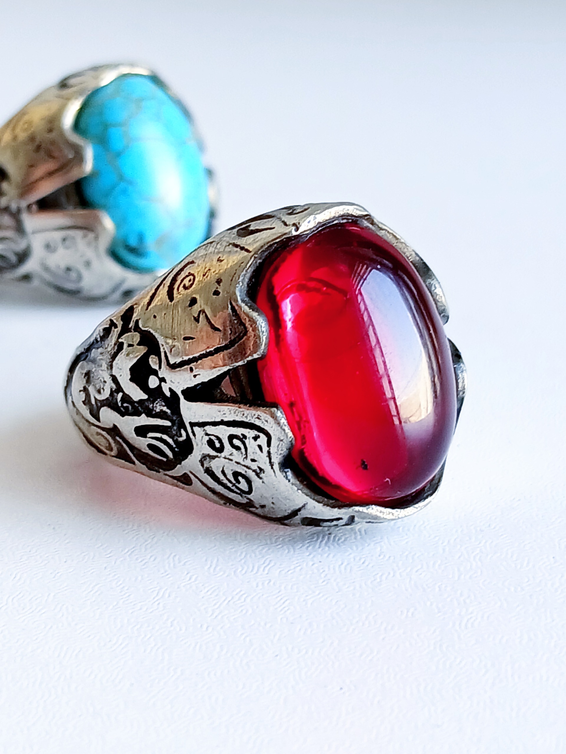 انگشتر لعل و فیروزه تبتی یا علی