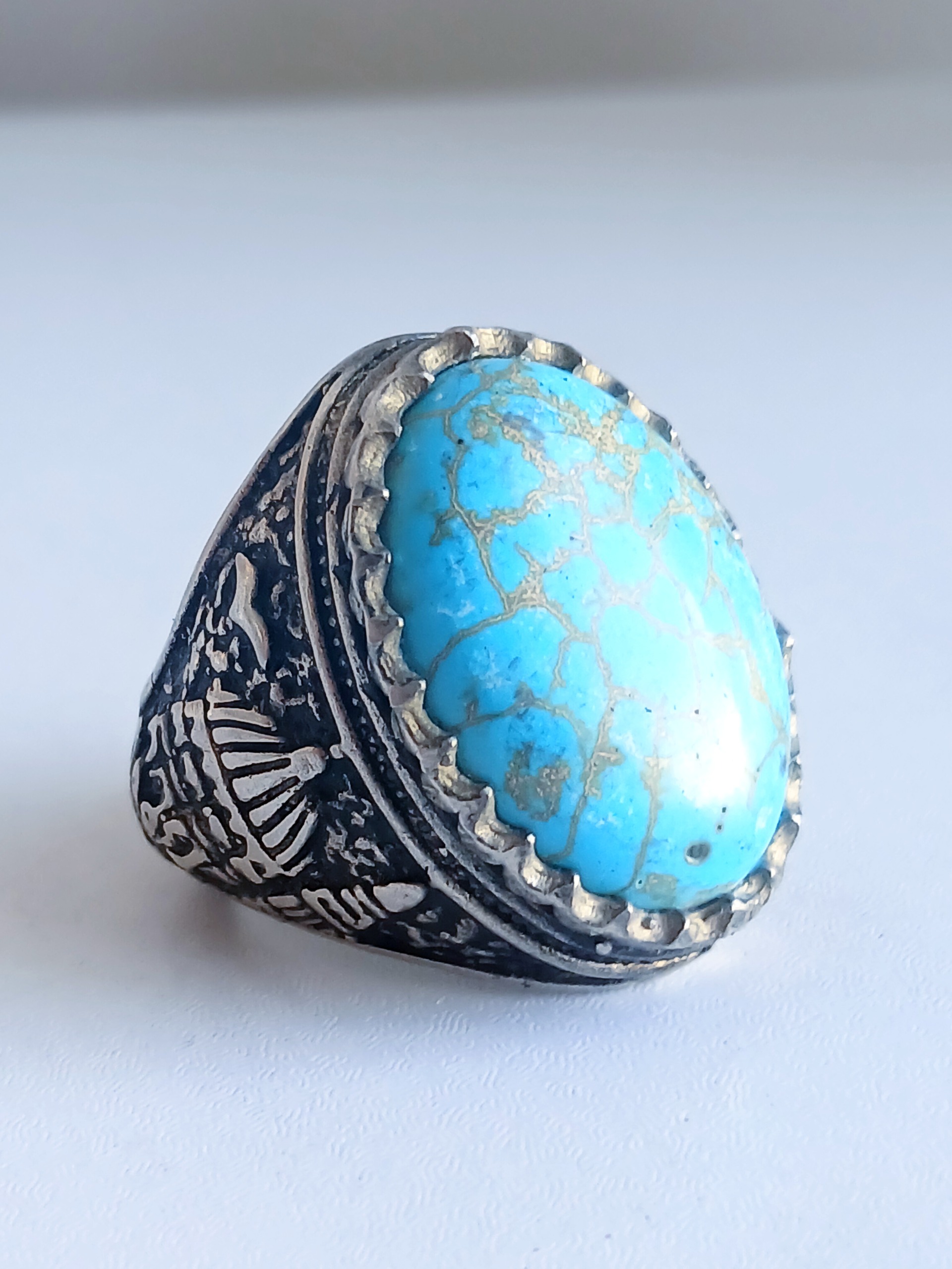 انگشتر فیروزه تبتی رگه عنکبوتی رکاب مسجد الاقصی