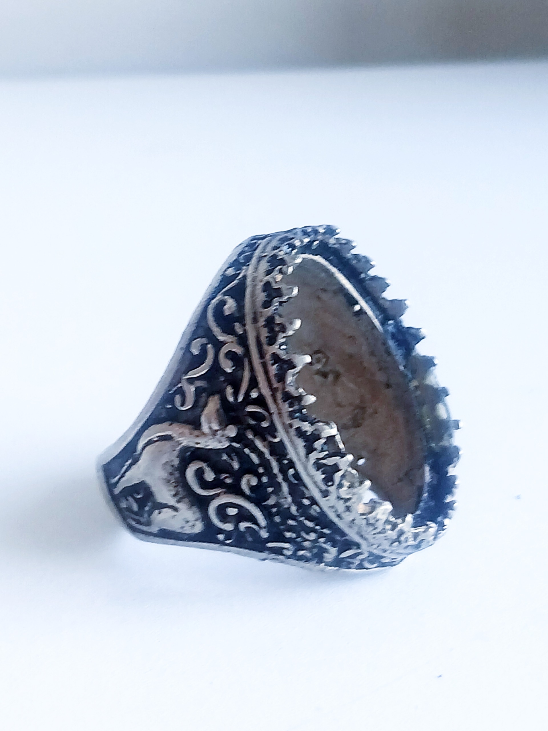 رکاب انگشتر نقره عیار پایین طرح گوزن درشت