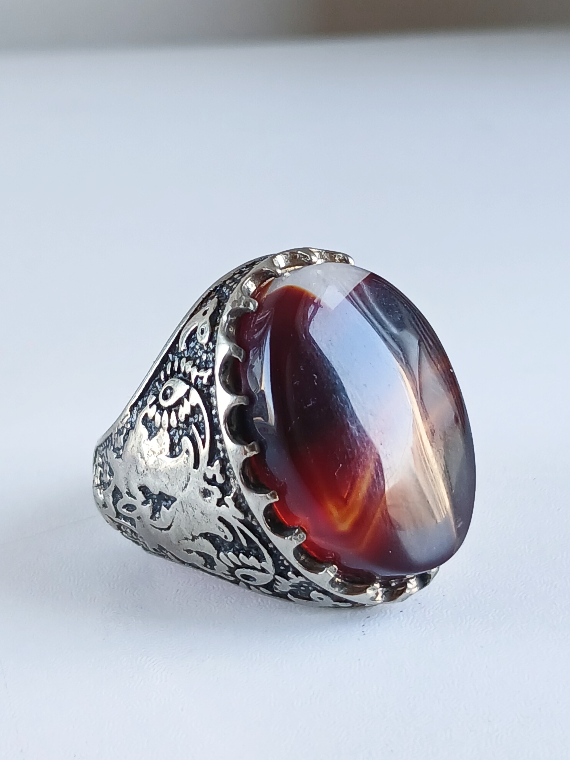 انگشتر عقیق سلیمانی رگه دار زیبا درشت