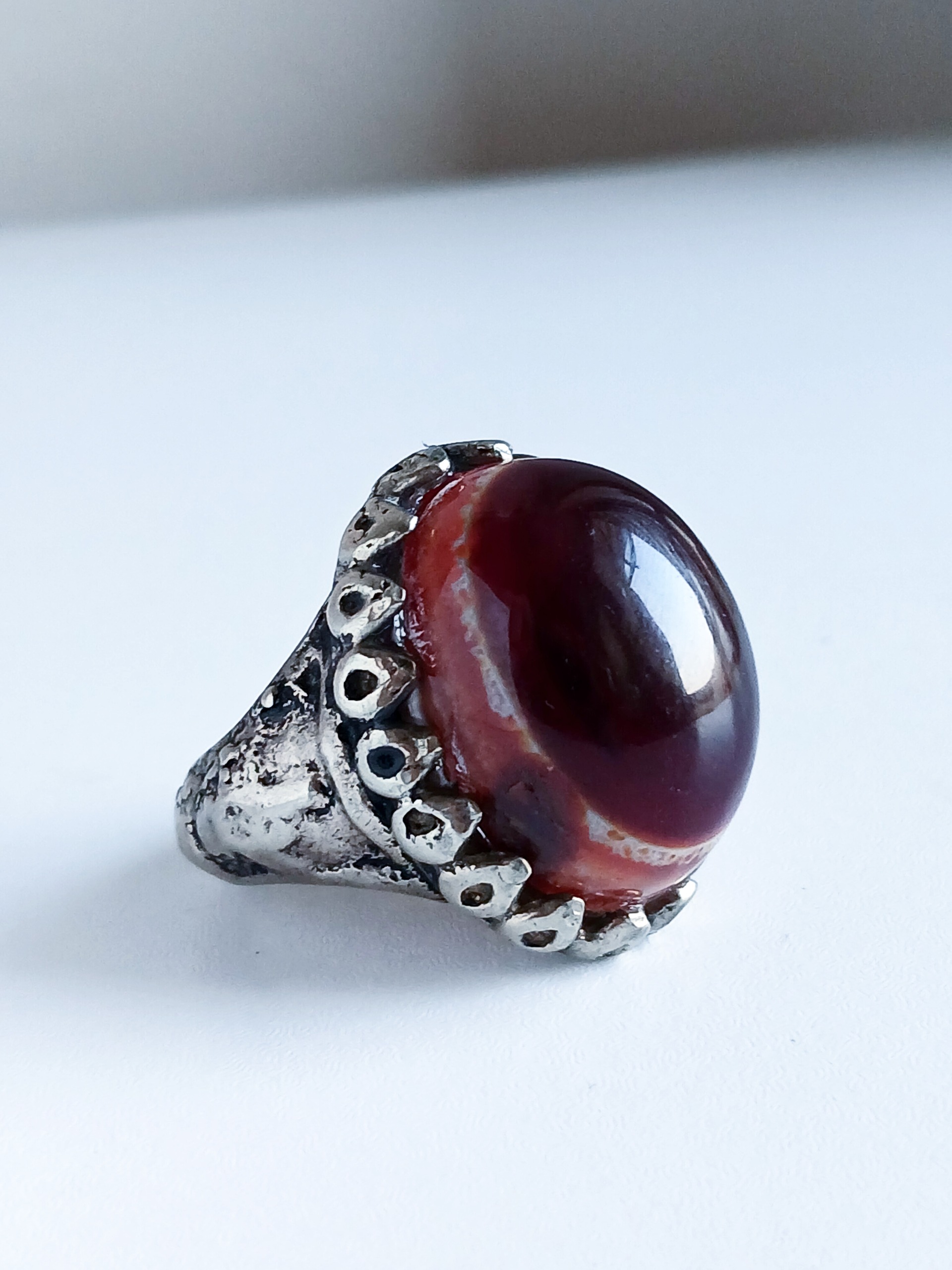 انگشتر عقیق سه پوست هندی طبیعی