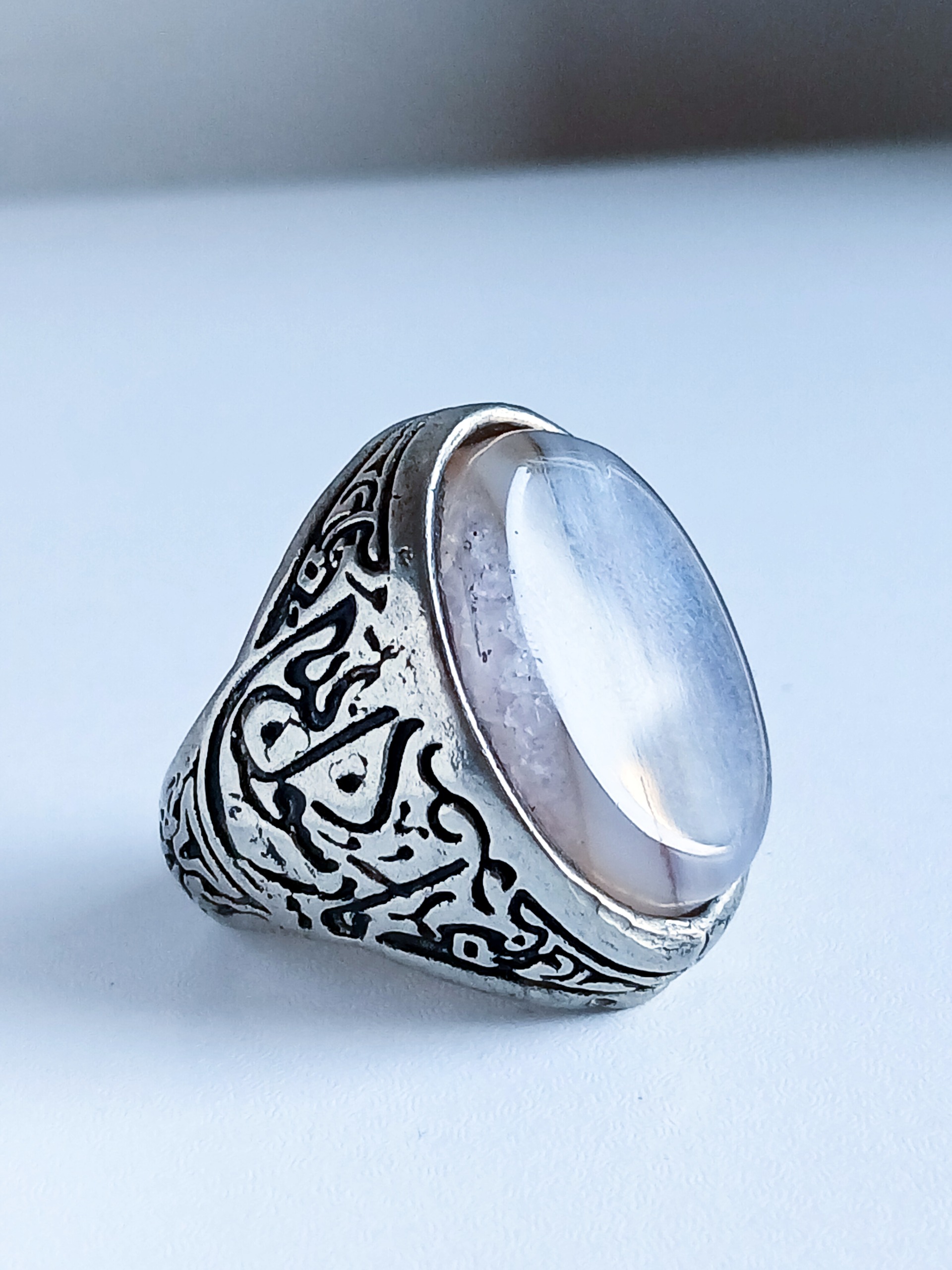 انگشتر عقیق کبود رگه دار محمدان رسول الله