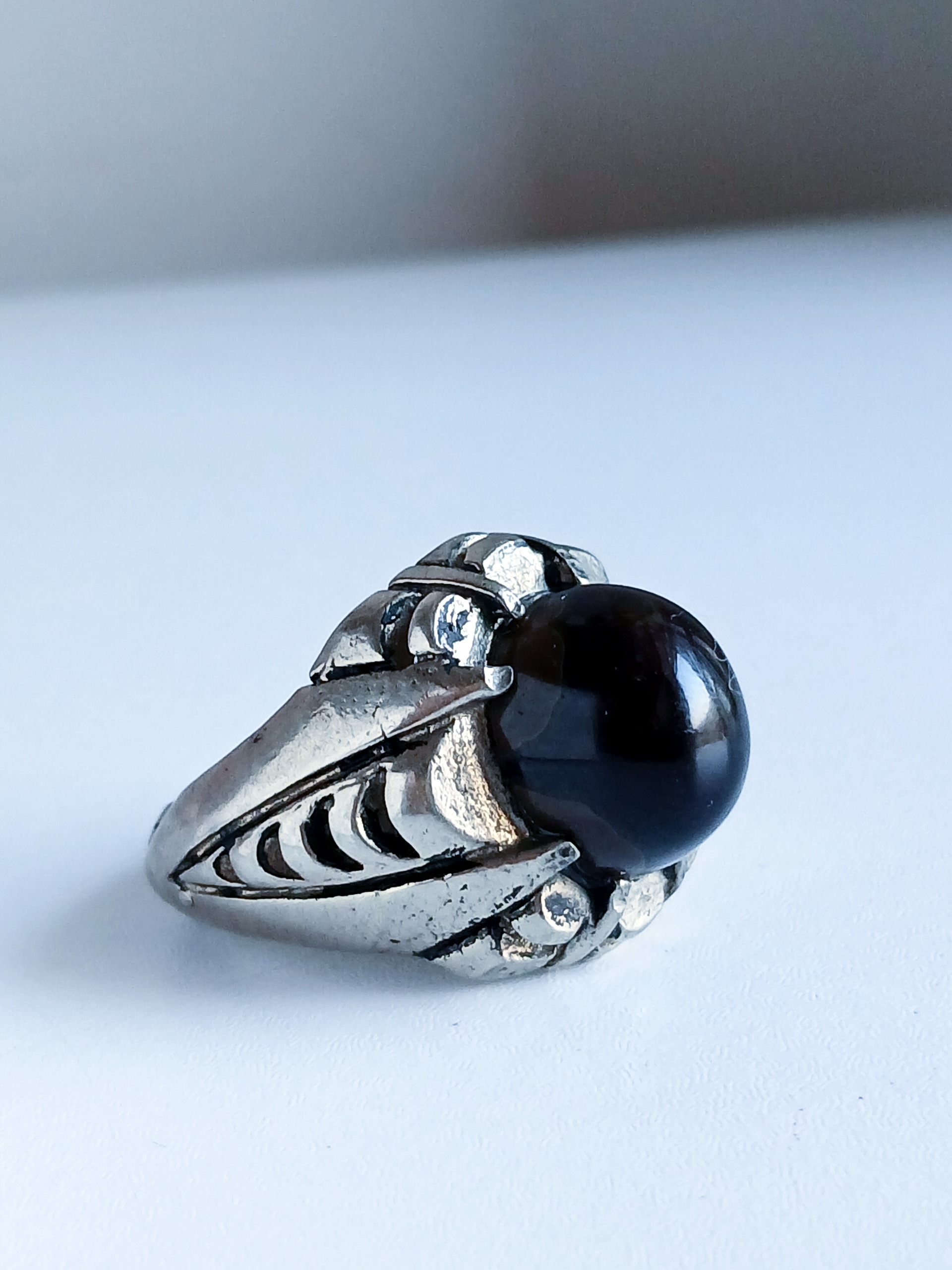 انگشتر عقیق مشکی کله قندی