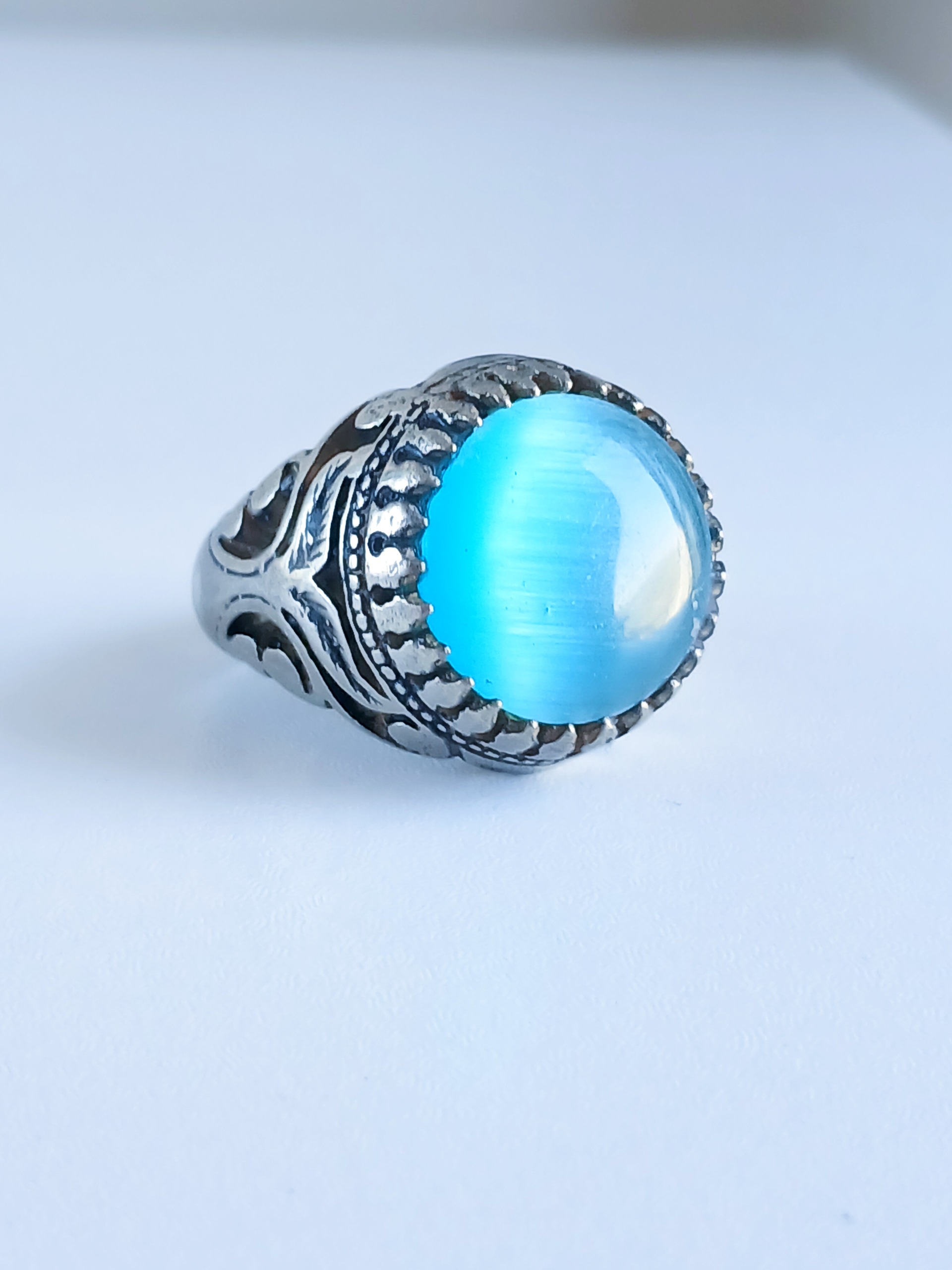 انگشتر چشم گربه آبی آسمونی