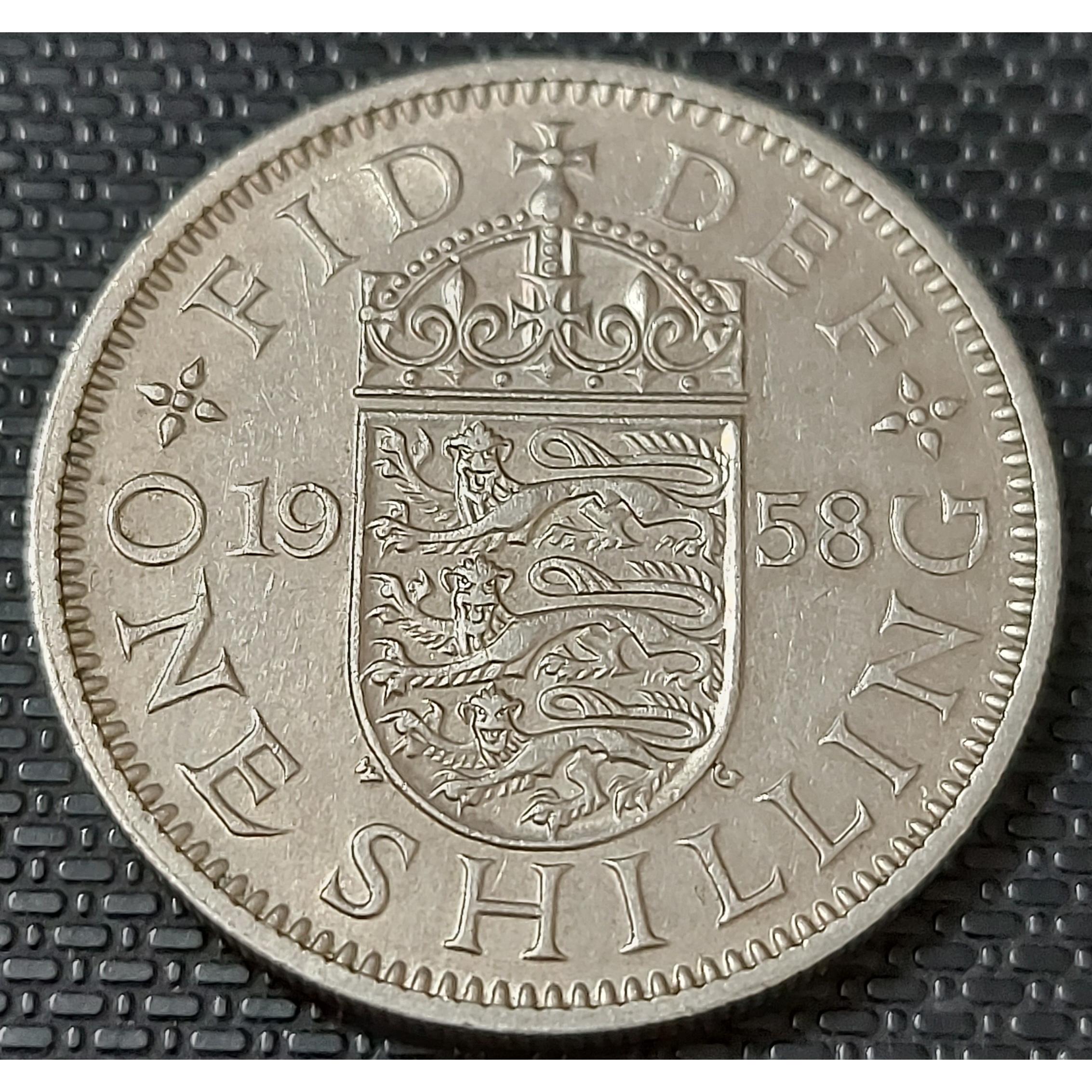 سکه 1 شیلینگ بریتانیا 1958سه شیر