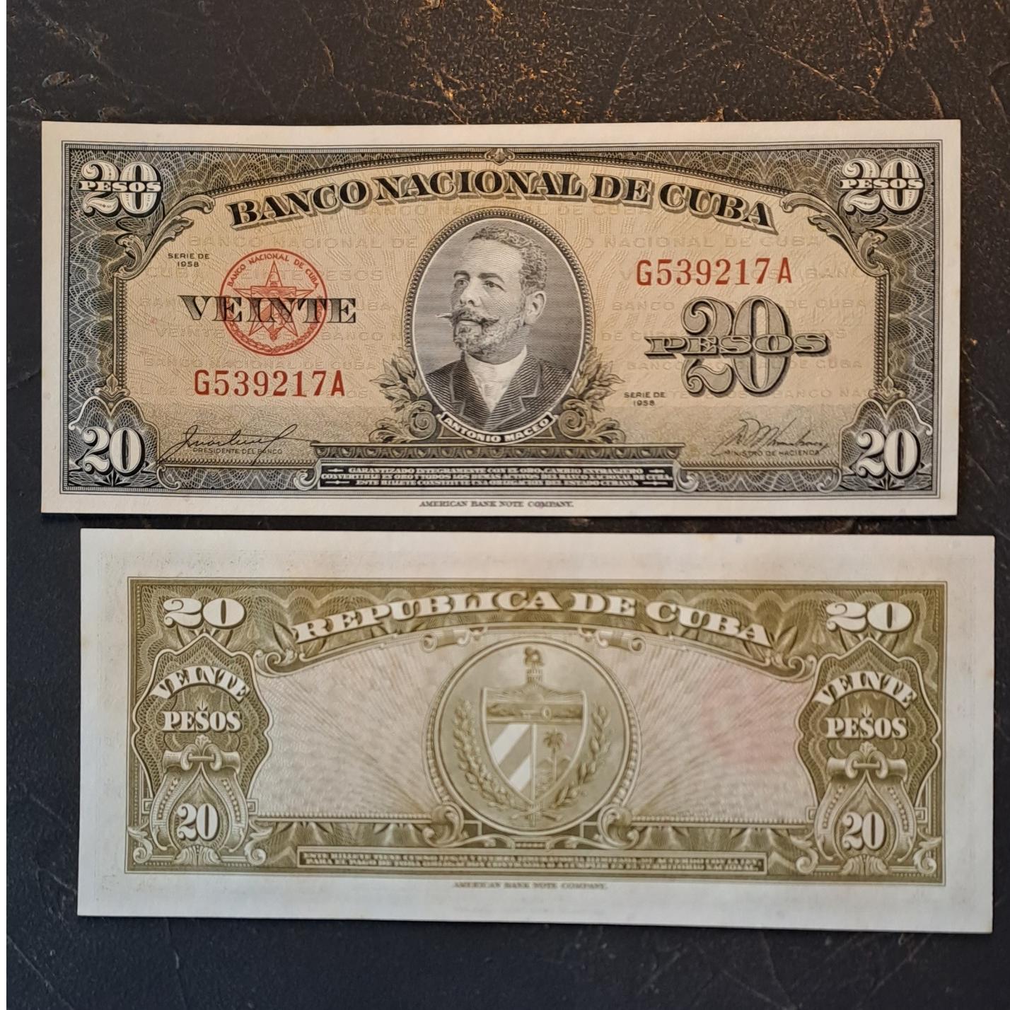 اسکناس کمیاب 20 پزو کوبا 1958