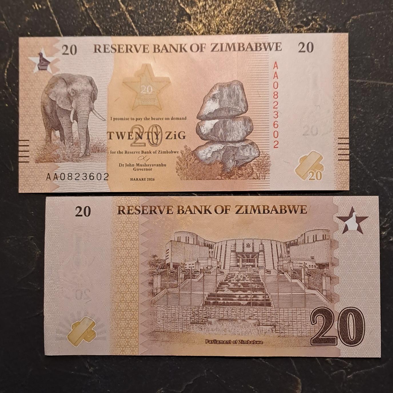اسکناس بسیار جدید و کمیاب 20 زیمبابوه 2026