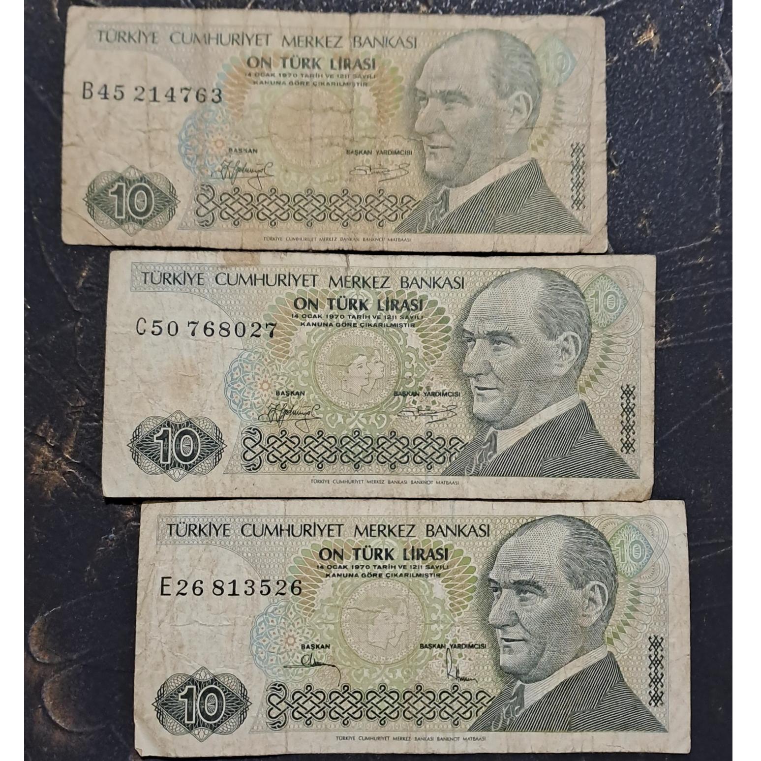 3 برگ اسکناس 10 لیر ترکیه