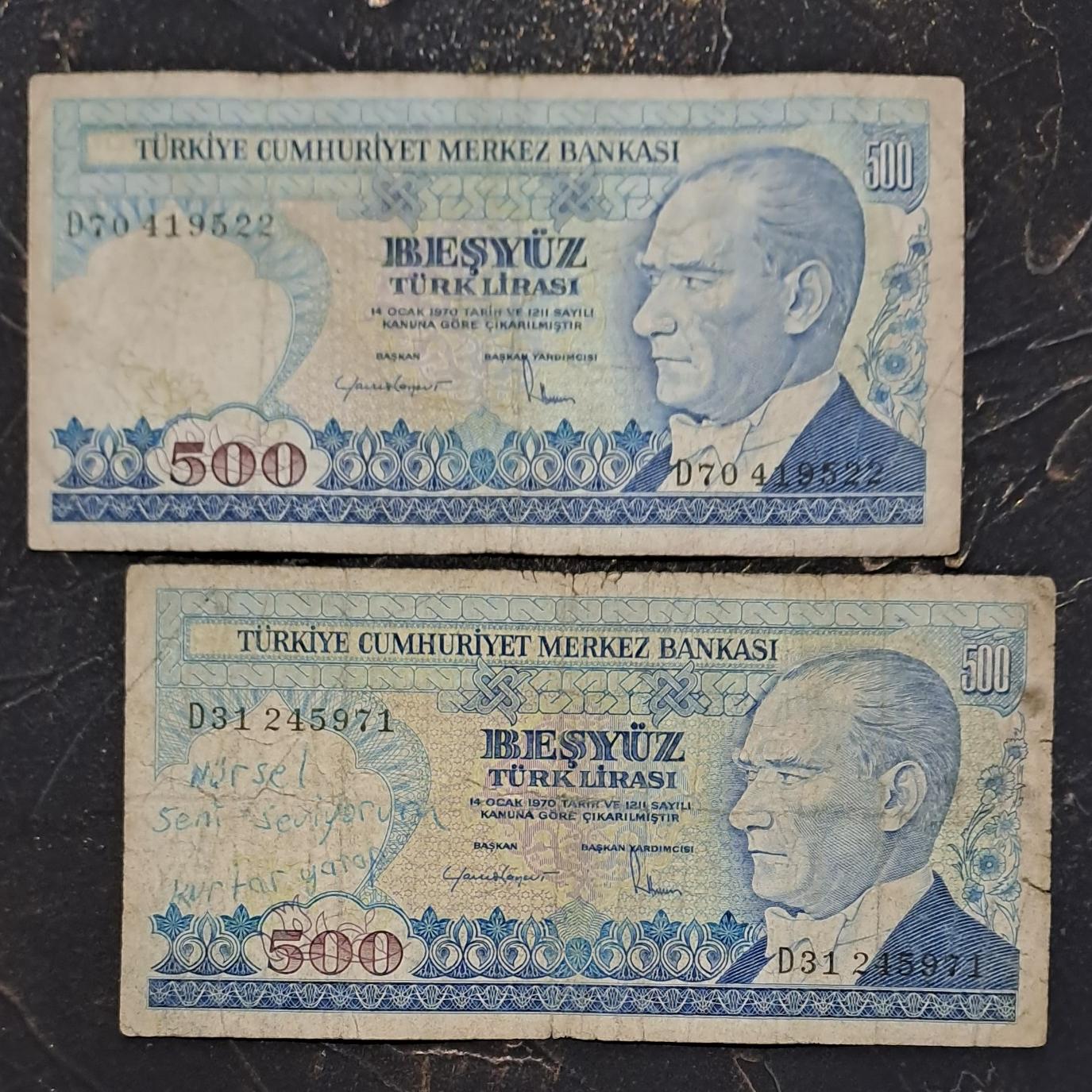 2 برگ 500 لیر ترکیه