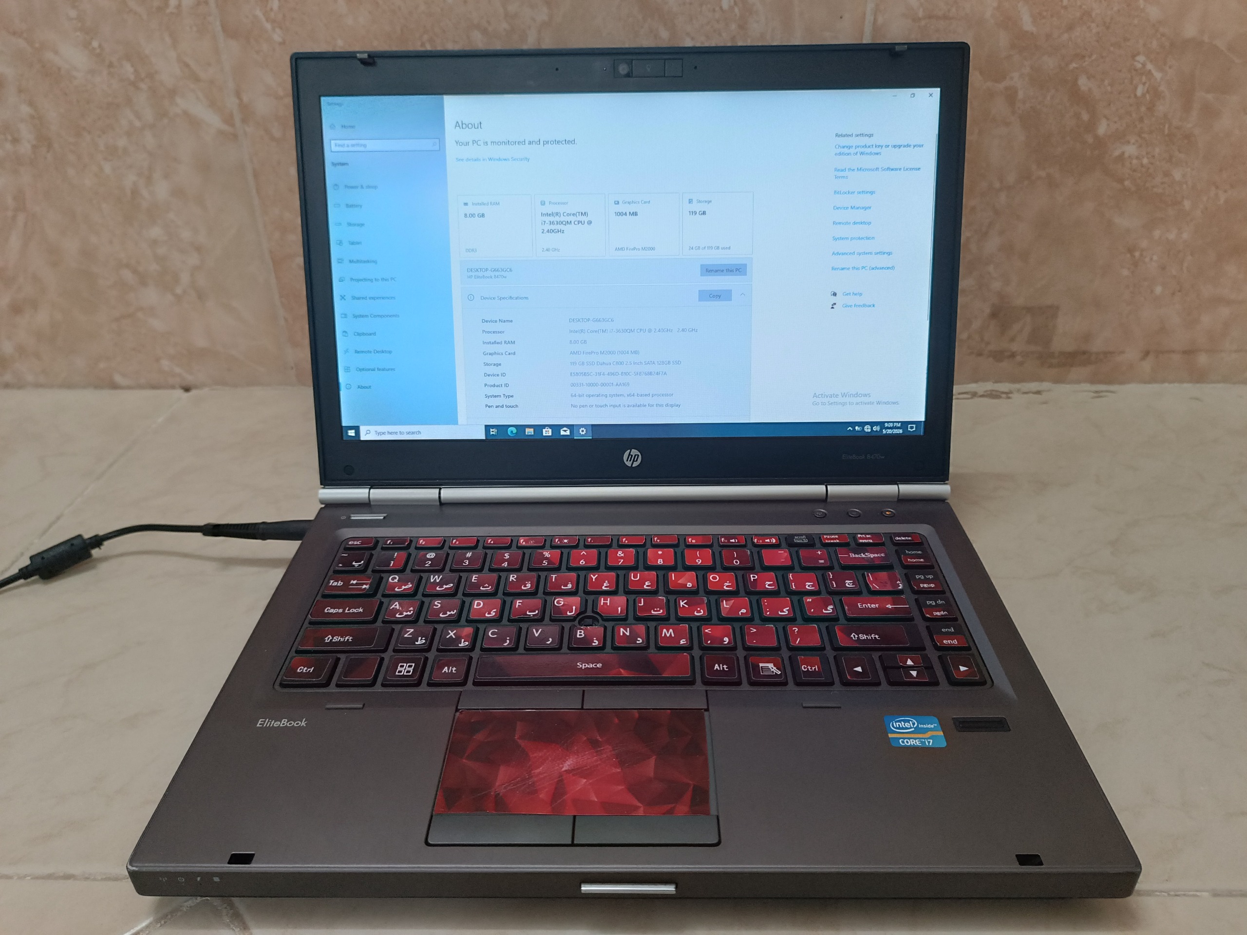 لپ تاپ hp 8470w i7 گرافیک دار 128 ssd