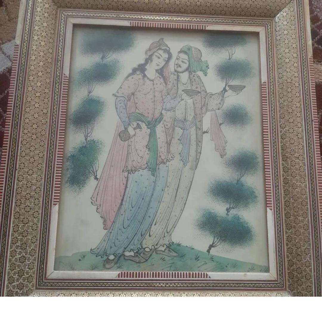 تابلو نقاشی آنتیک و آنتیک و خاص با قاب خاتم اصل