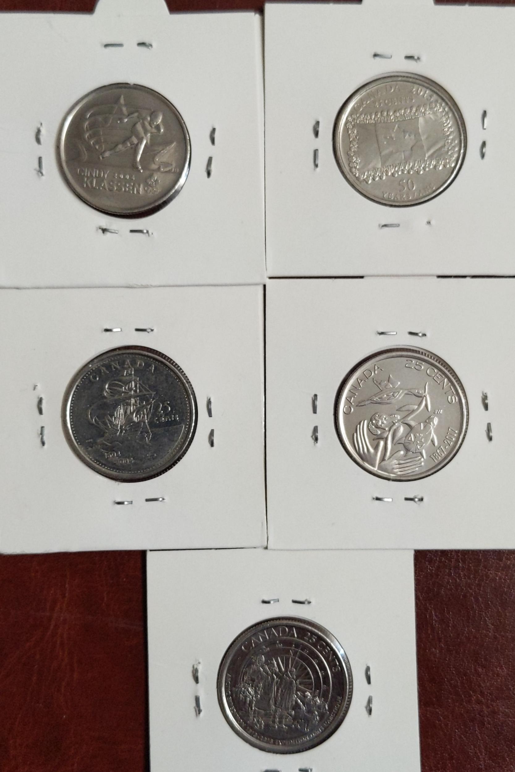 پنج عدد سکه 25 سنت یادبودی کانادا
