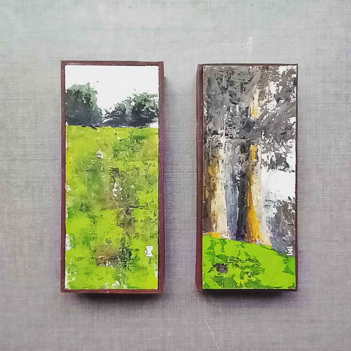 دو تابلو رنگ روغن کار دست 11در25