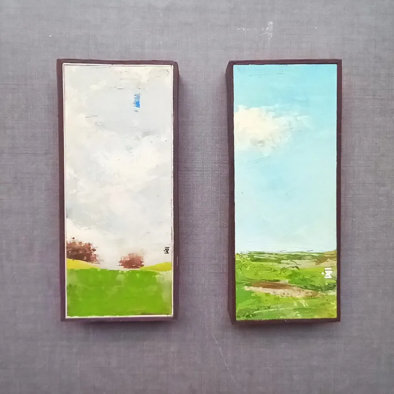 دو تابلو نقاشی منظره کاردست 11×25