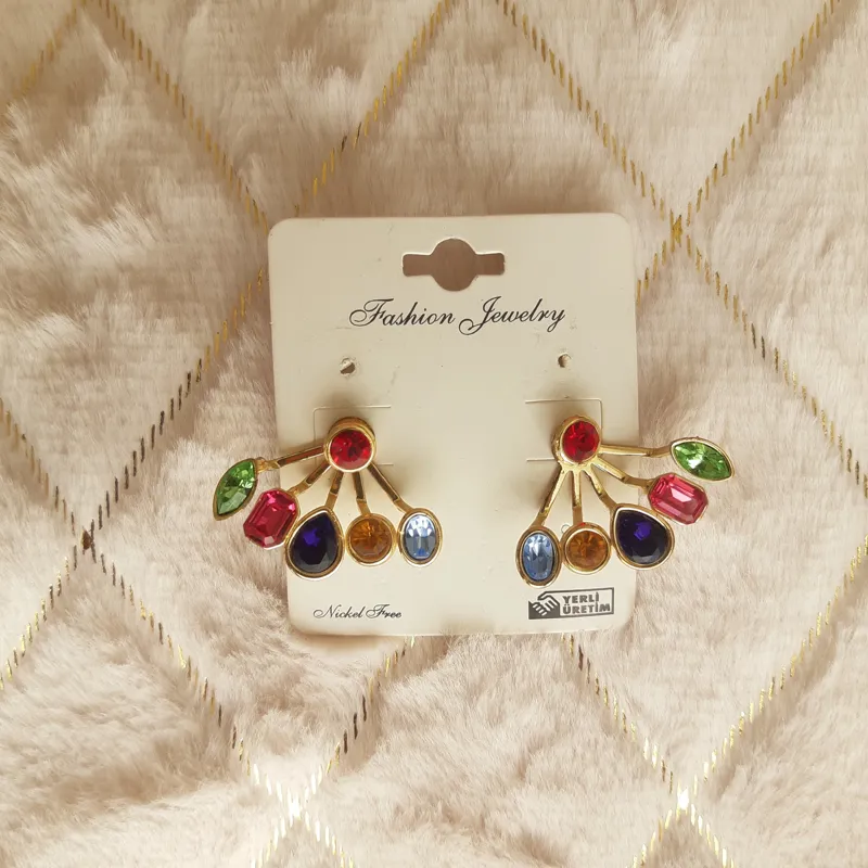 گوشواره طلایی نگین رنگی